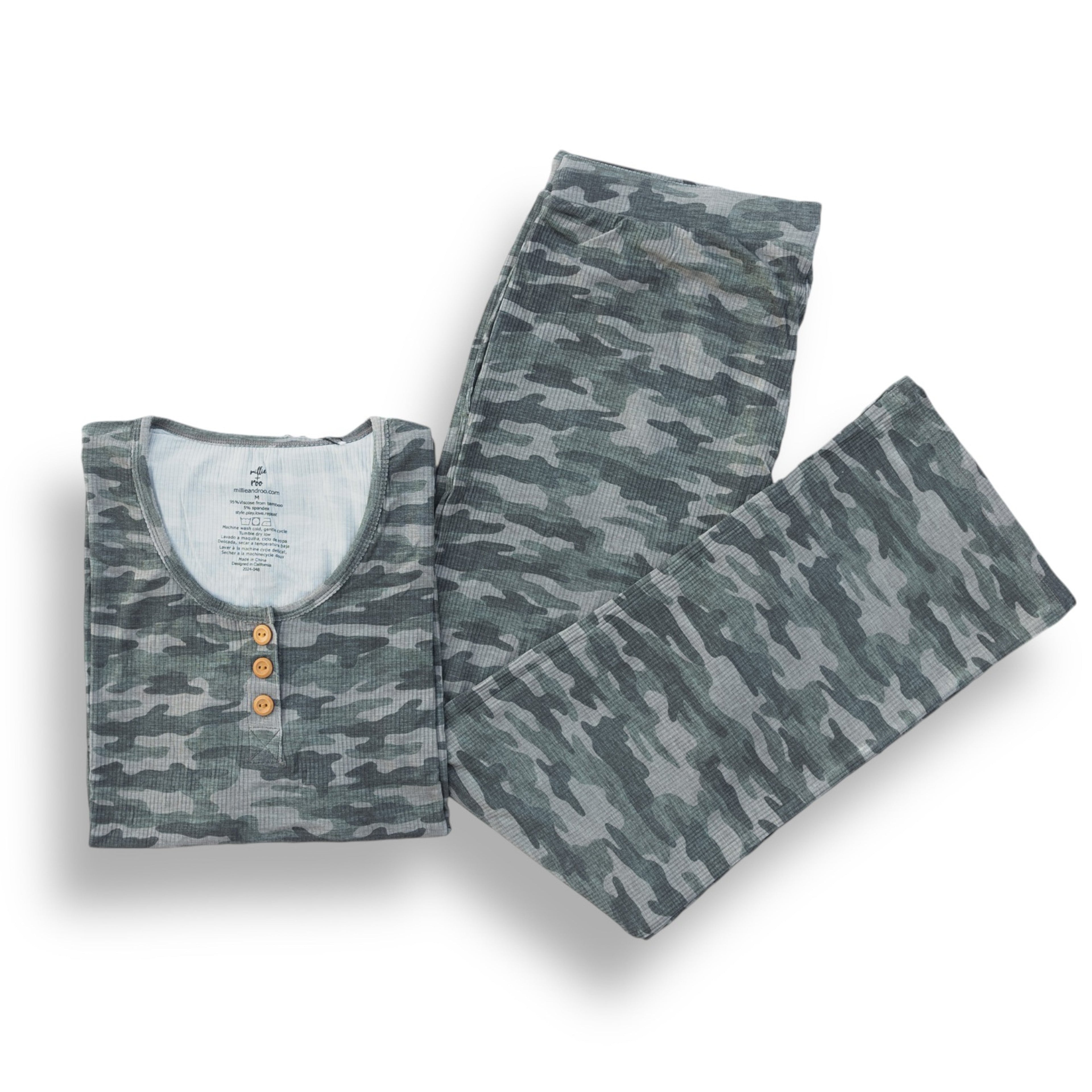 Women's Chris Camo Ribbed Pajama Set Soft Bamboo Lounge Wear - Image 3