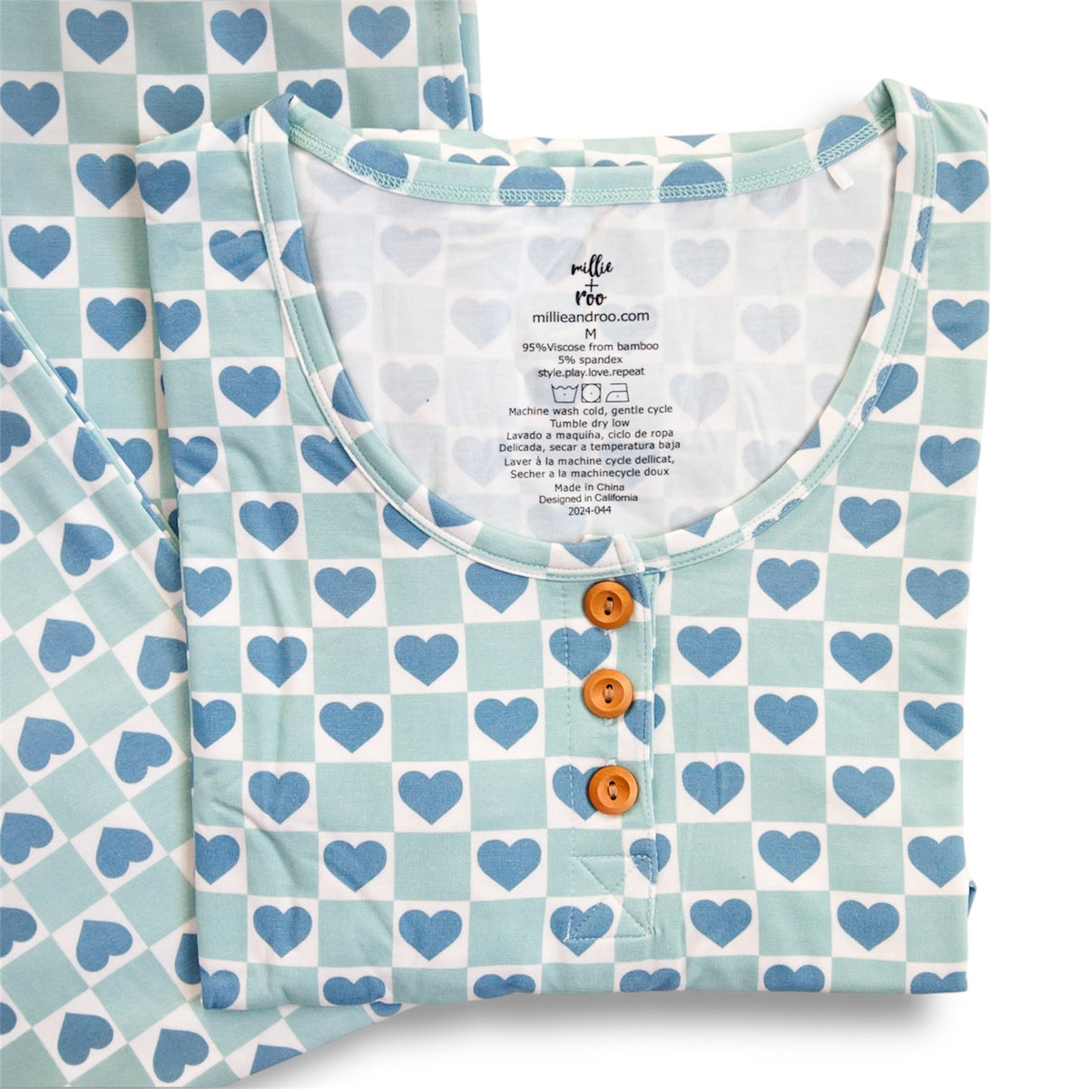 Women's Blue Hearts Pajama Set in Soft Bamboo Viscose - Image 6