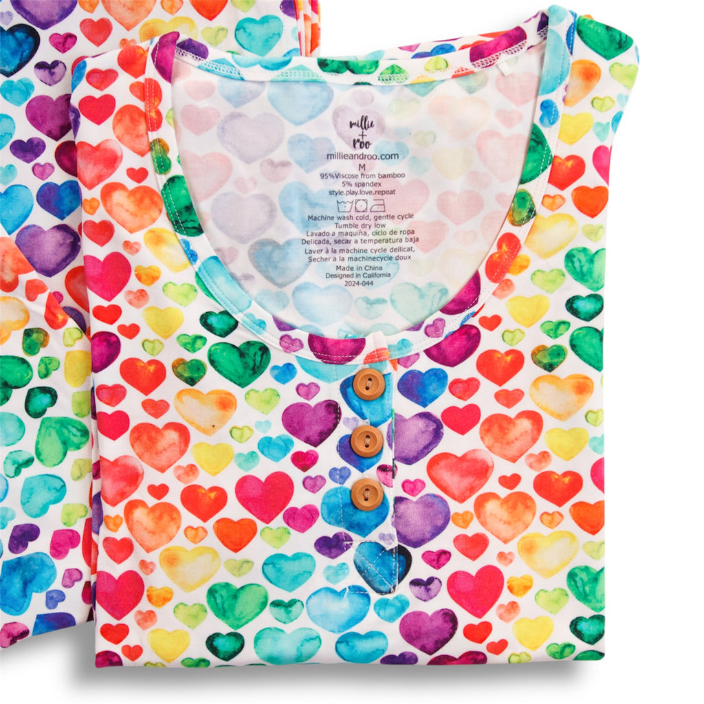 Women's Bamboo Pajama Set in Rainbow Hearts Print - Image 4