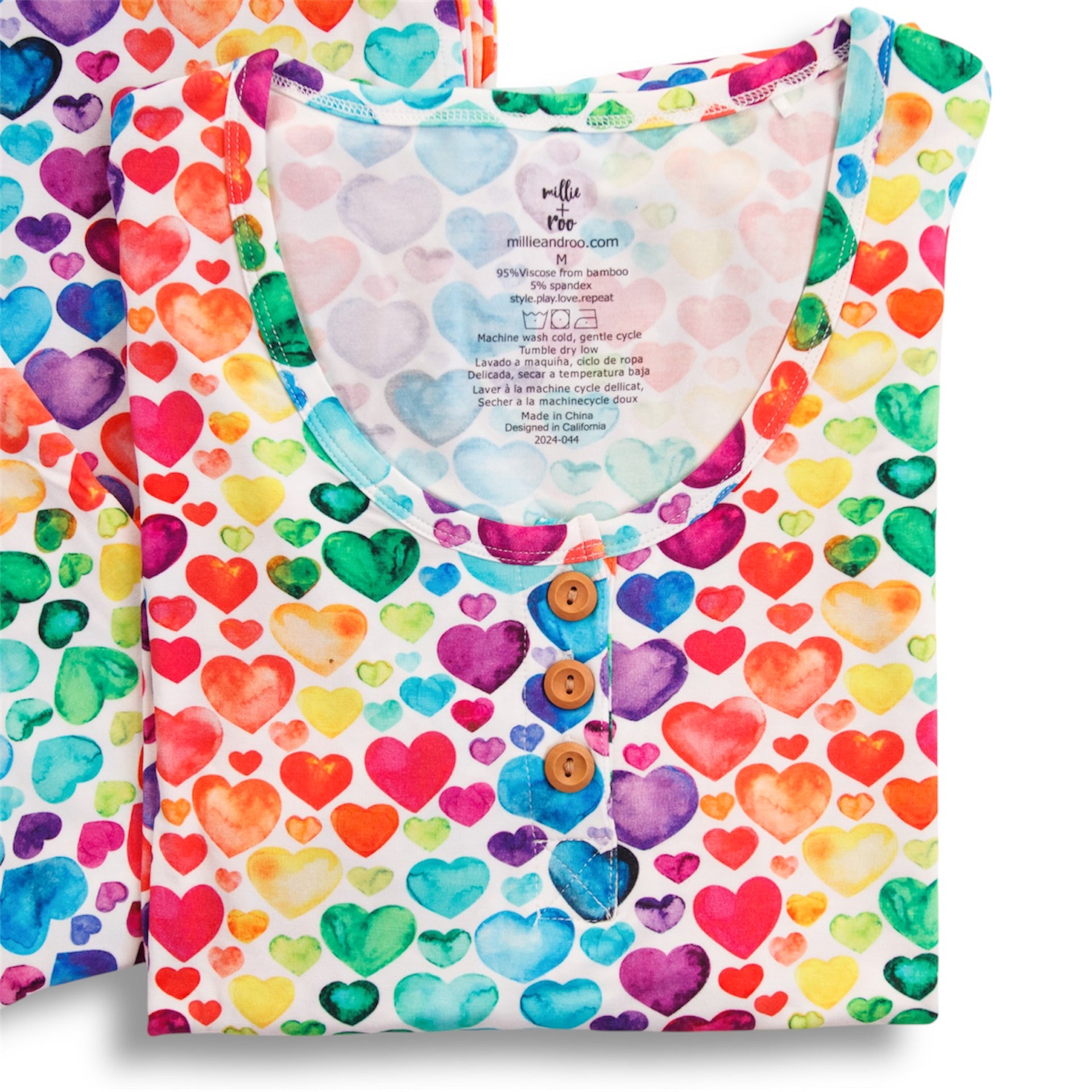 Women's Bamboo Pajama Set in Rainbow Hearts Print - Image 4