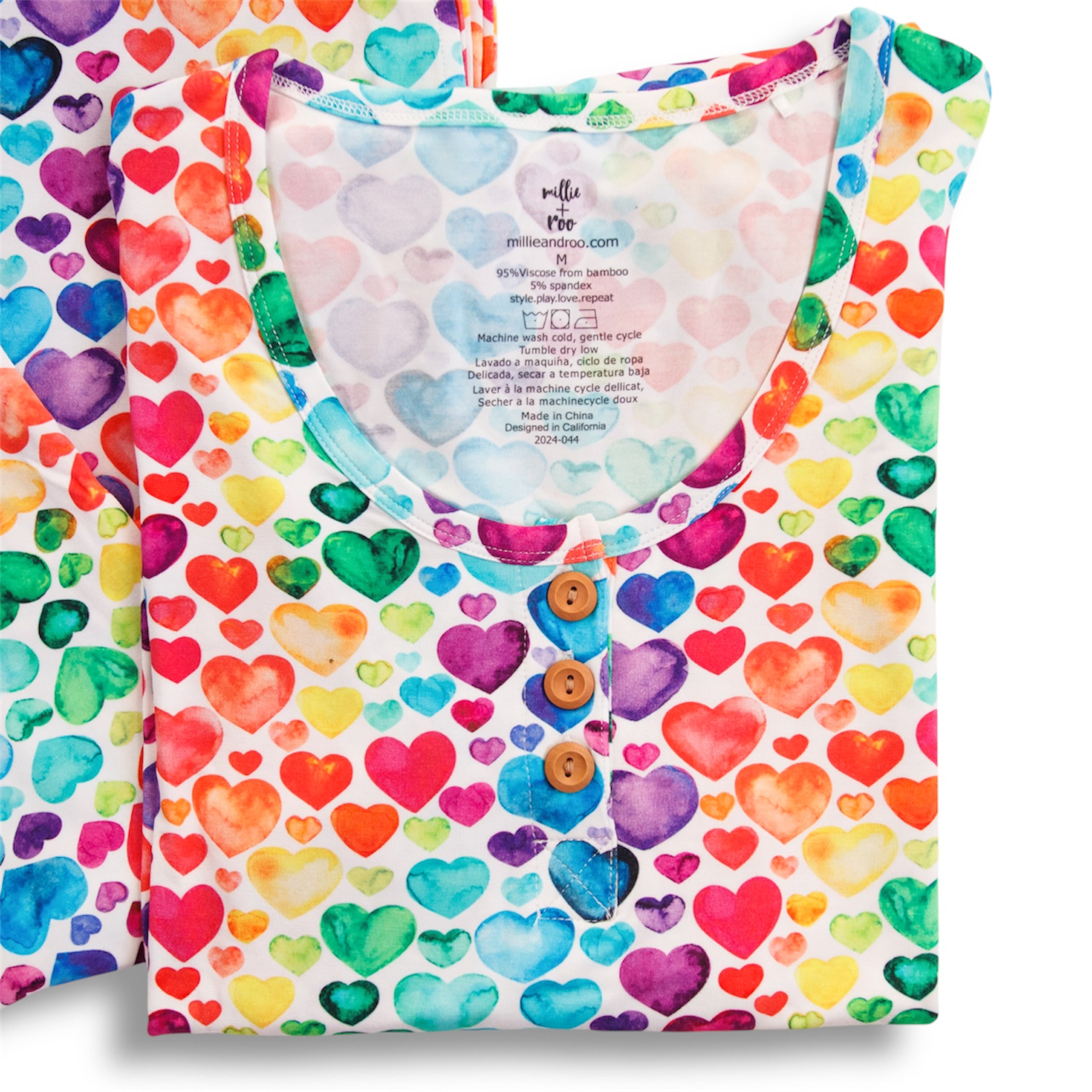 Women's Bamboo Pajama Set in Rainbow Hearts Print - Image 4