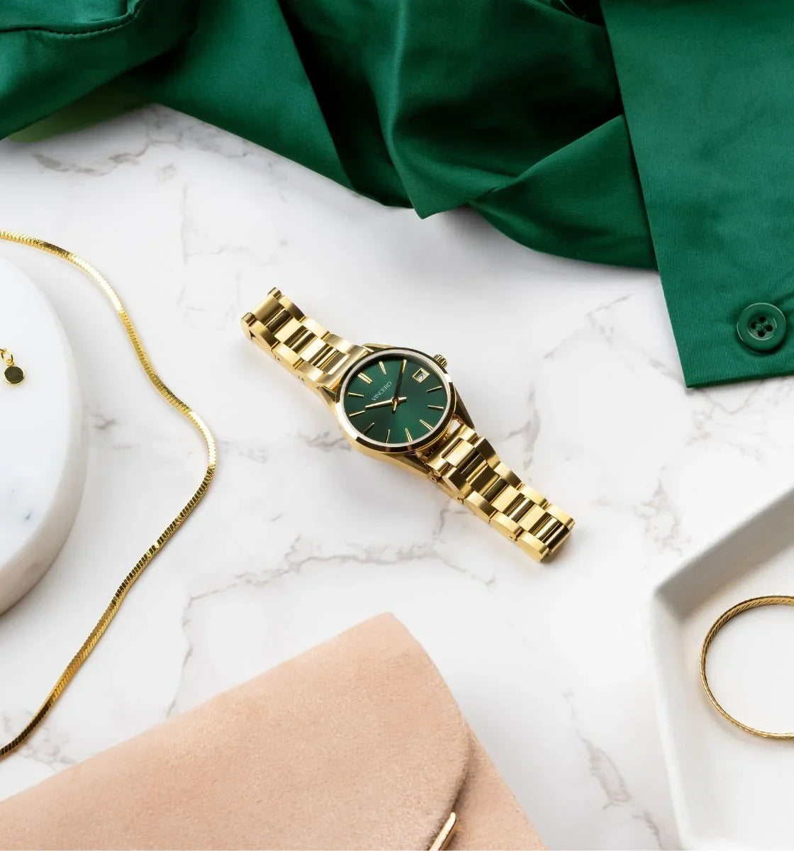 The Harper Gold + Green Minimalist 29mm Stainless Steel Watch