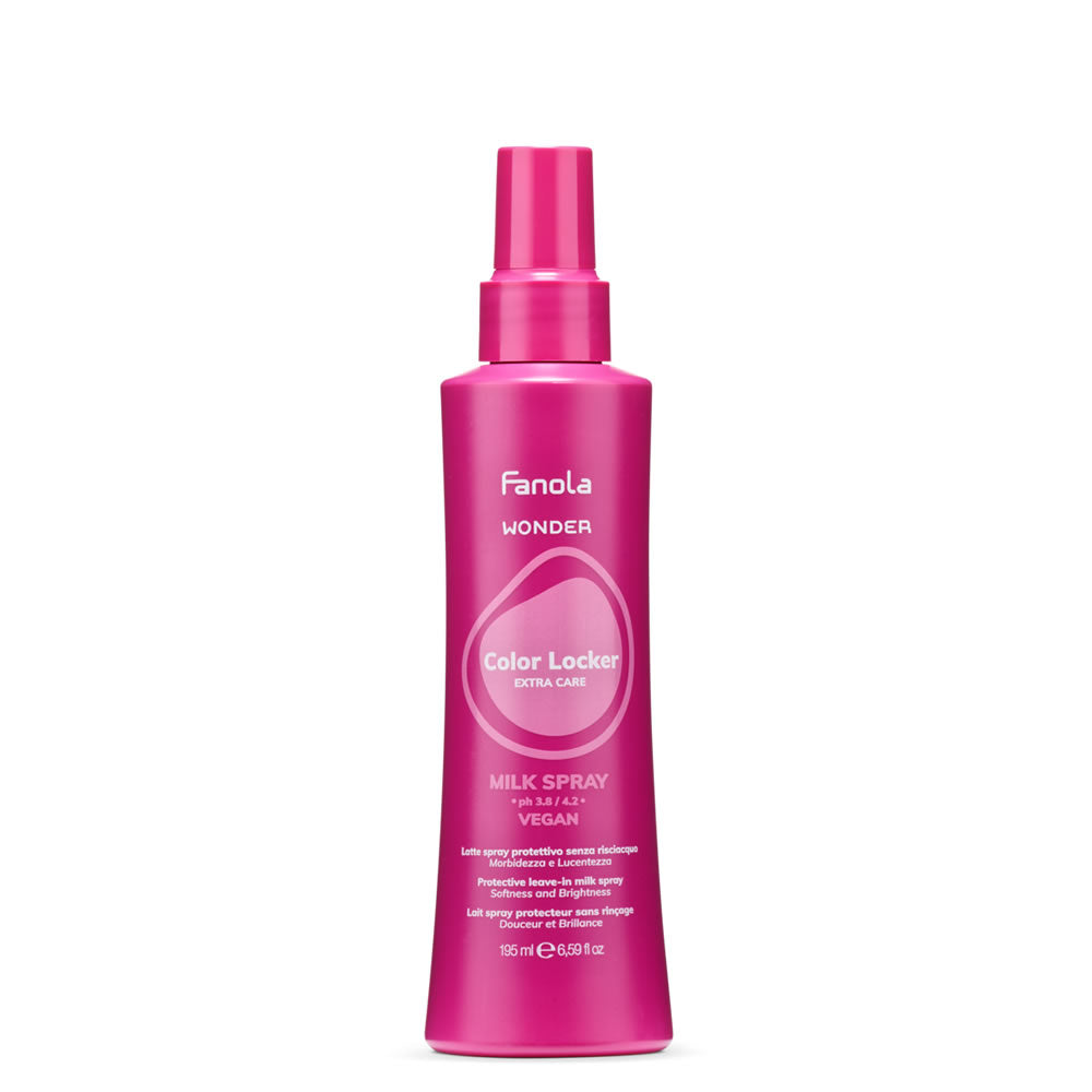 Bottle of Fanola Wonder Color Locker Milk Spray 6.6oz for color-treated hair