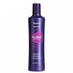 Fanola Wonder No Yellow Shampoo bottle, 11.8oz, for blonde, bleached, and grey hair toning