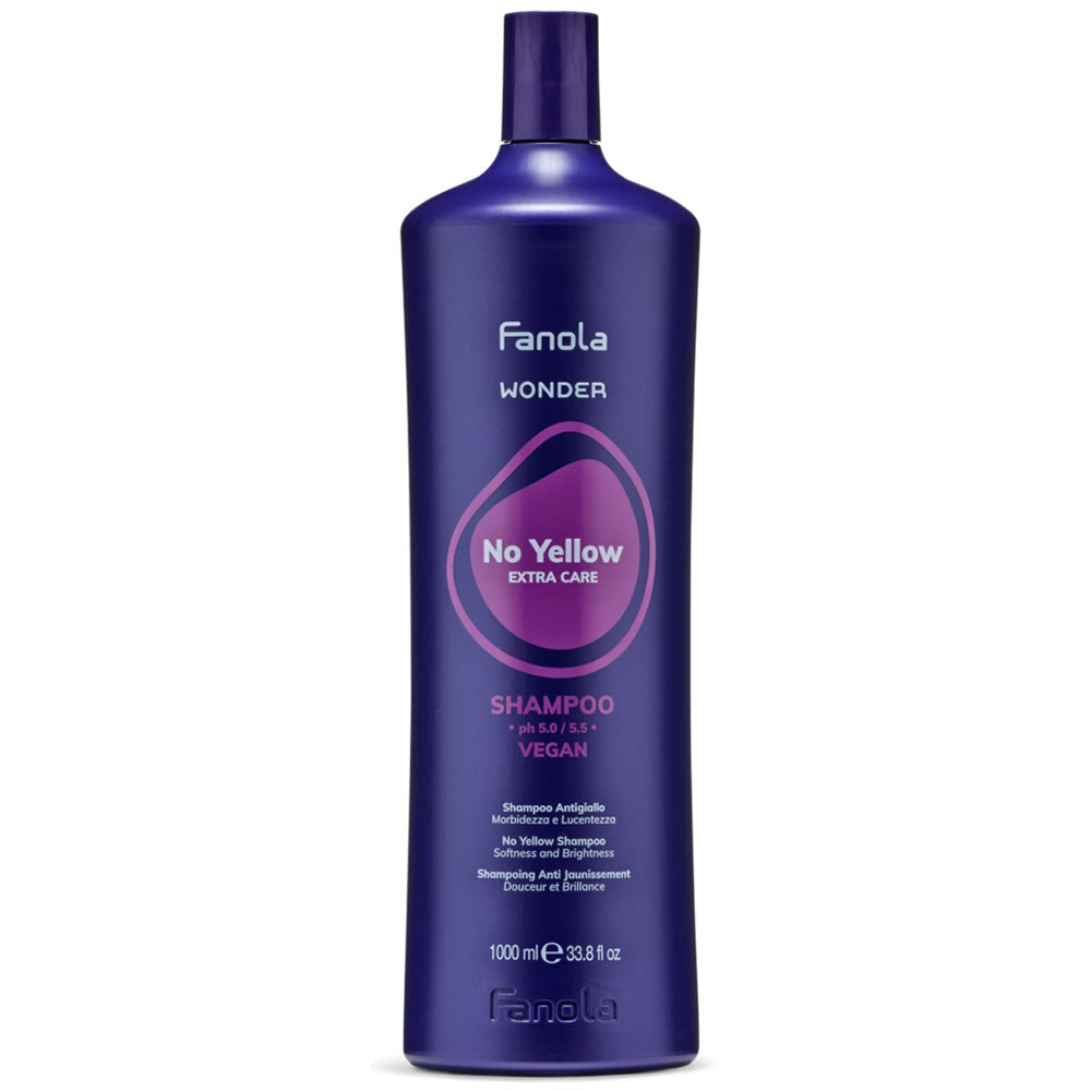 Bottle of Fanola Wonder No Yellow Shampoo for professional hair toning