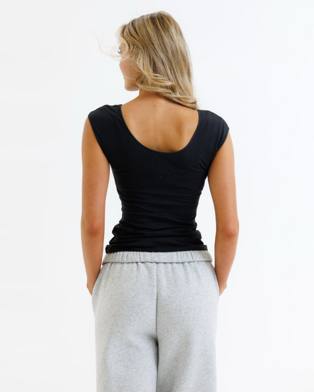Wonder Tee Scoop Neck Cap Sleeve Fitted Cotton Tee in Cream - Image 13