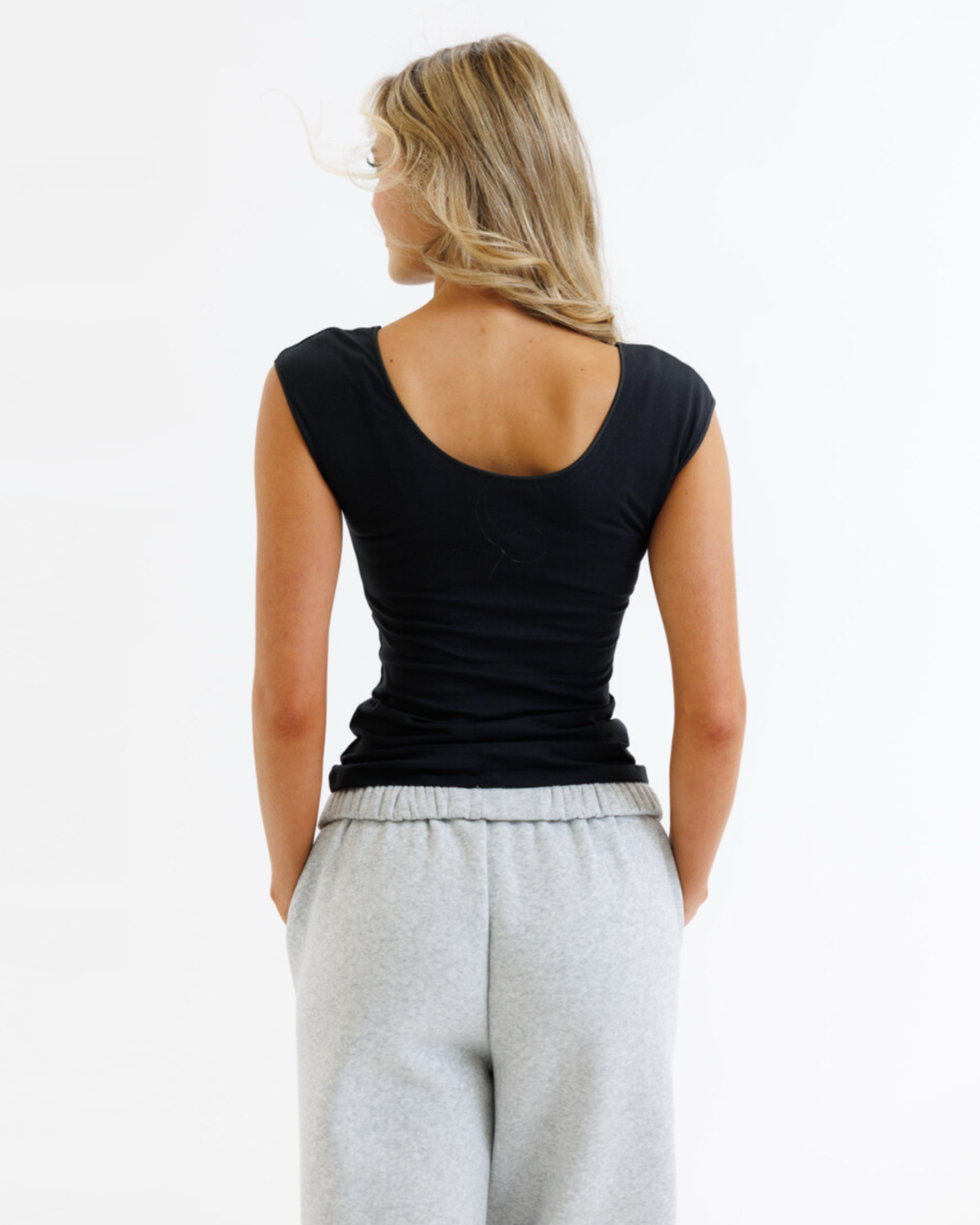 Wonder Tee Scoop Neck Cap Sleeve Fitted Cotton Tee in Cream - Image 13