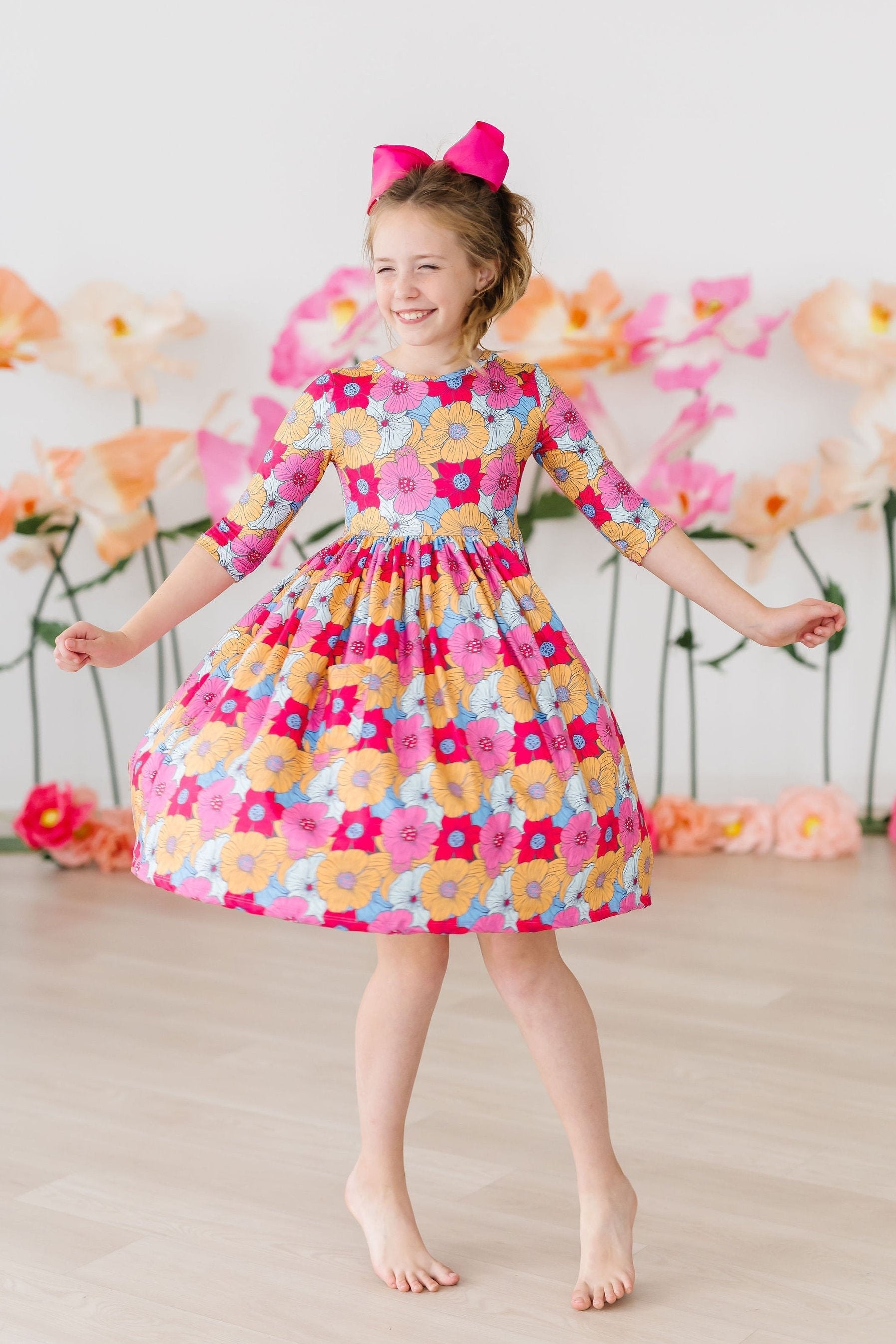 Wonderland Floral 3/4 Sleeve Twirl Dress with Pockets - Image 3