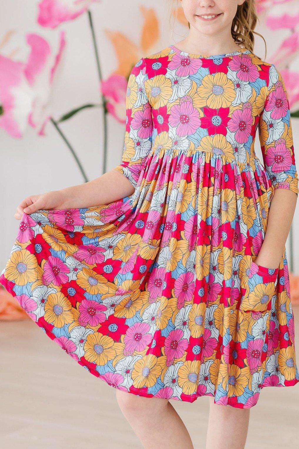Wonderland Floral 3/4 Sleeve Twirl Dress with Pockets - Image 4