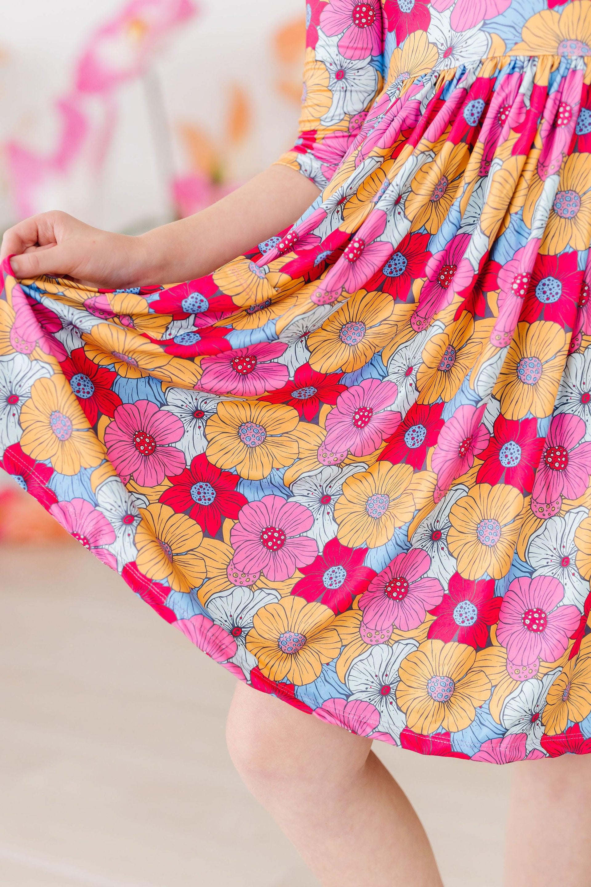 Wonderland Floral 3/4 Sleeve Twirl Dress with Pockets - Image 5