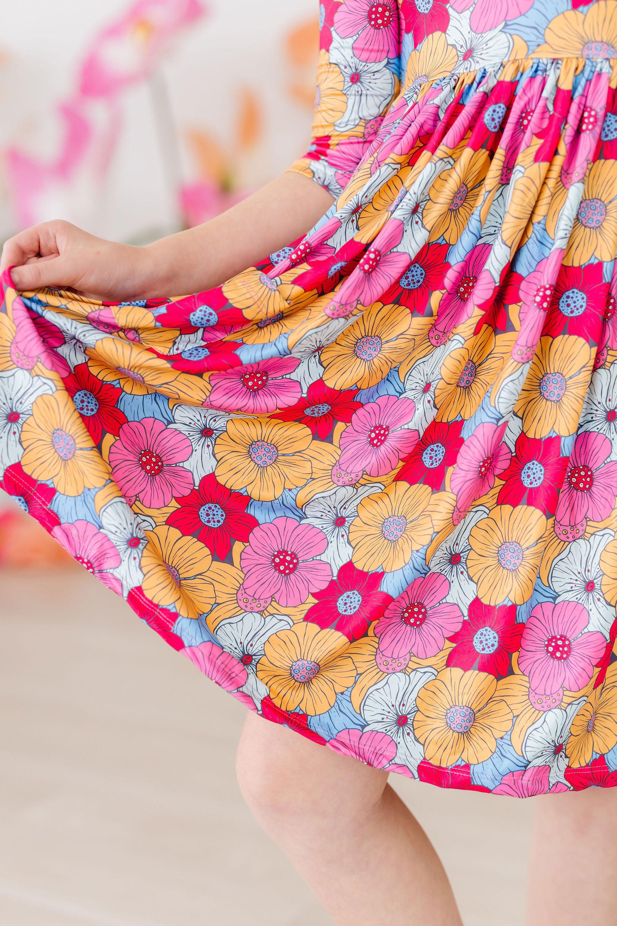 Wonderland Floral 3/4 Sleeve Twirl Dress with Pockets - Image 5