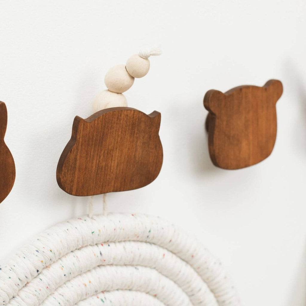 Wooden Animal Wall Hooks for Nursery – Minimalist Forest Decor