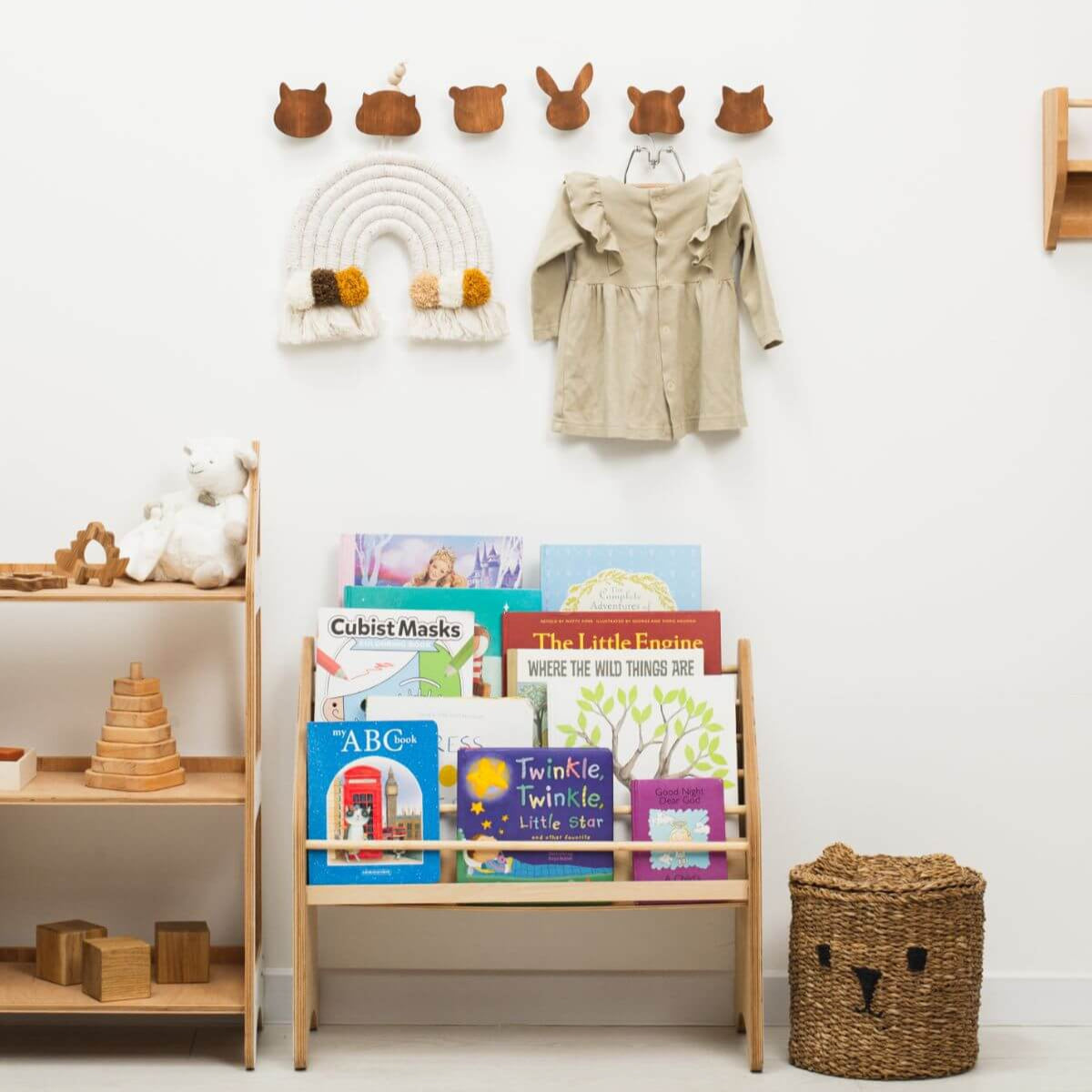 Wooden Animal Wall Hooks for Nursery – Minimalist Forest Decor