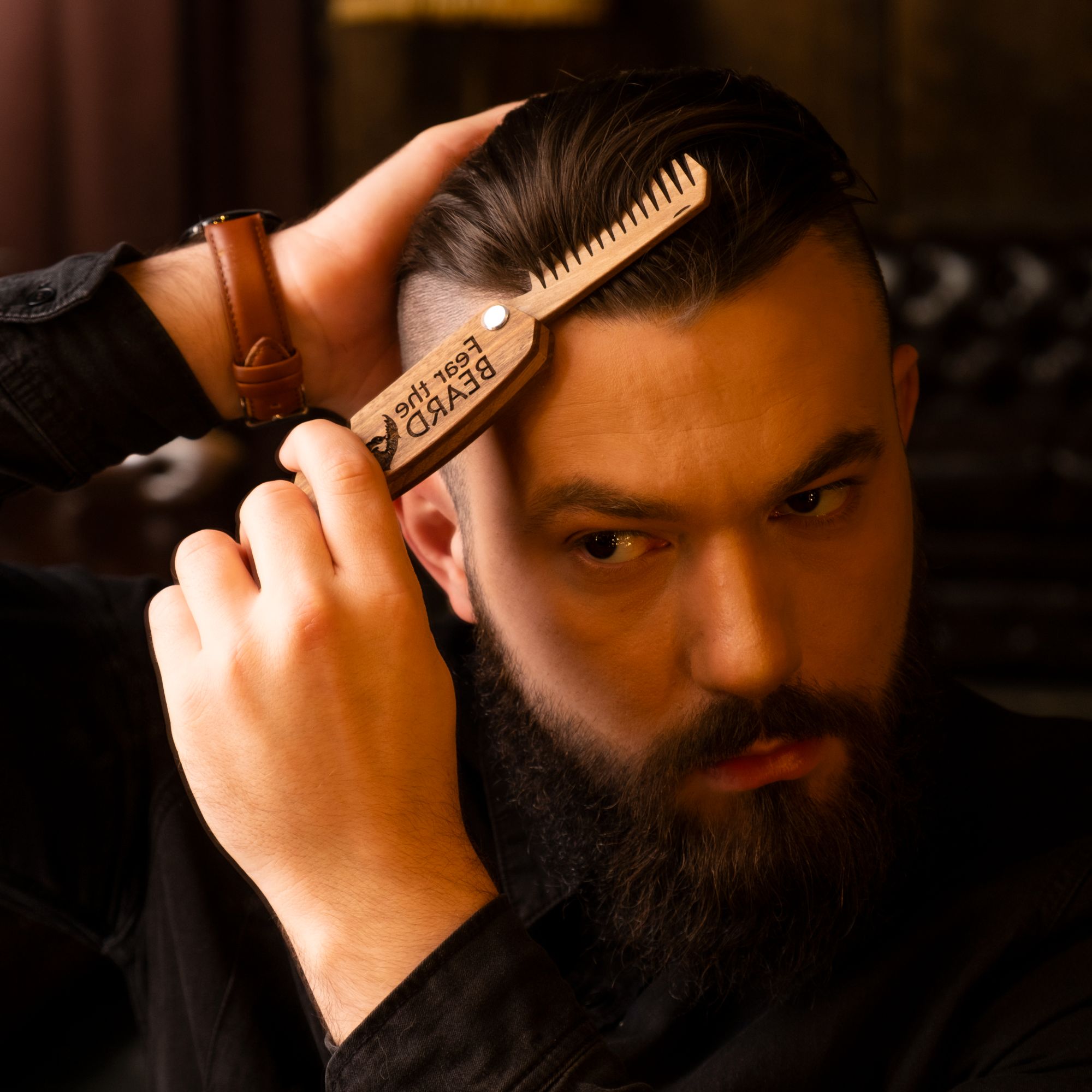 Handcrafted Solid Walnut Wooden Beard Comb for Grooming