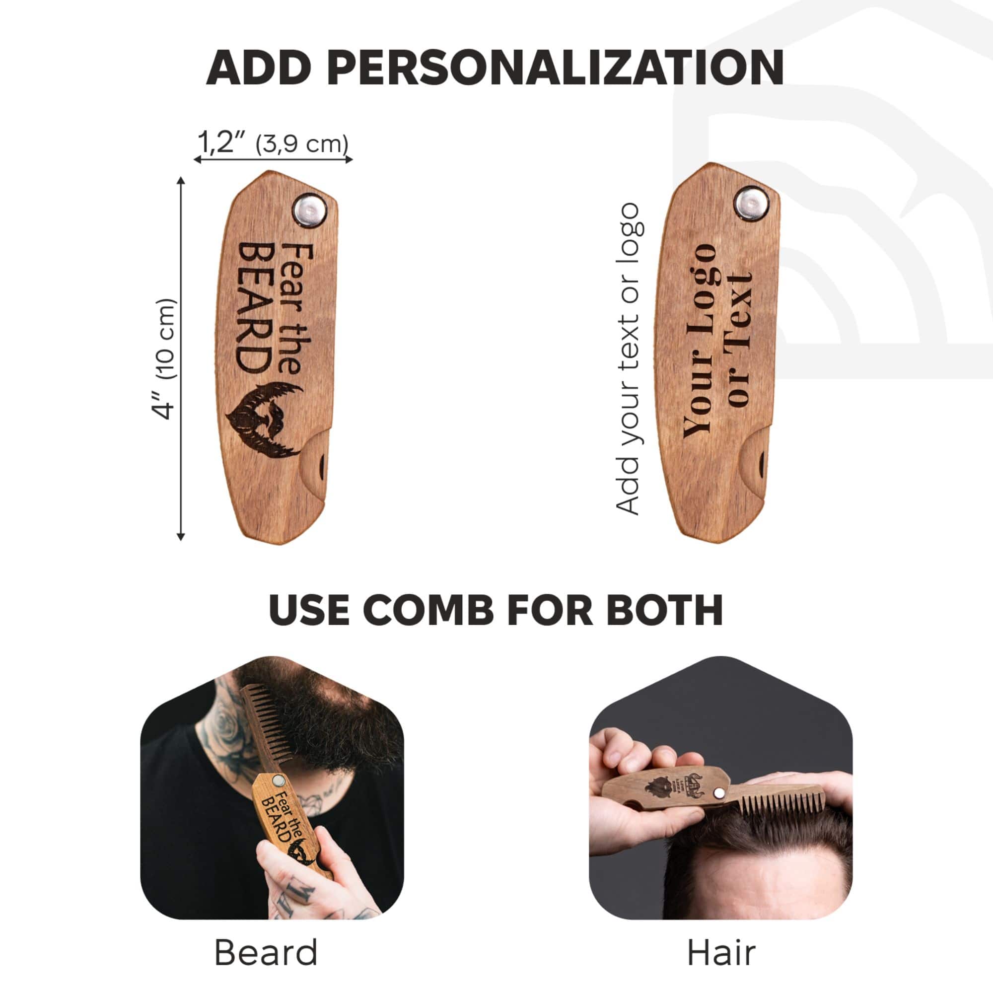 Handcrafted Solid Walnut Wooden Beard Comb for Grooming