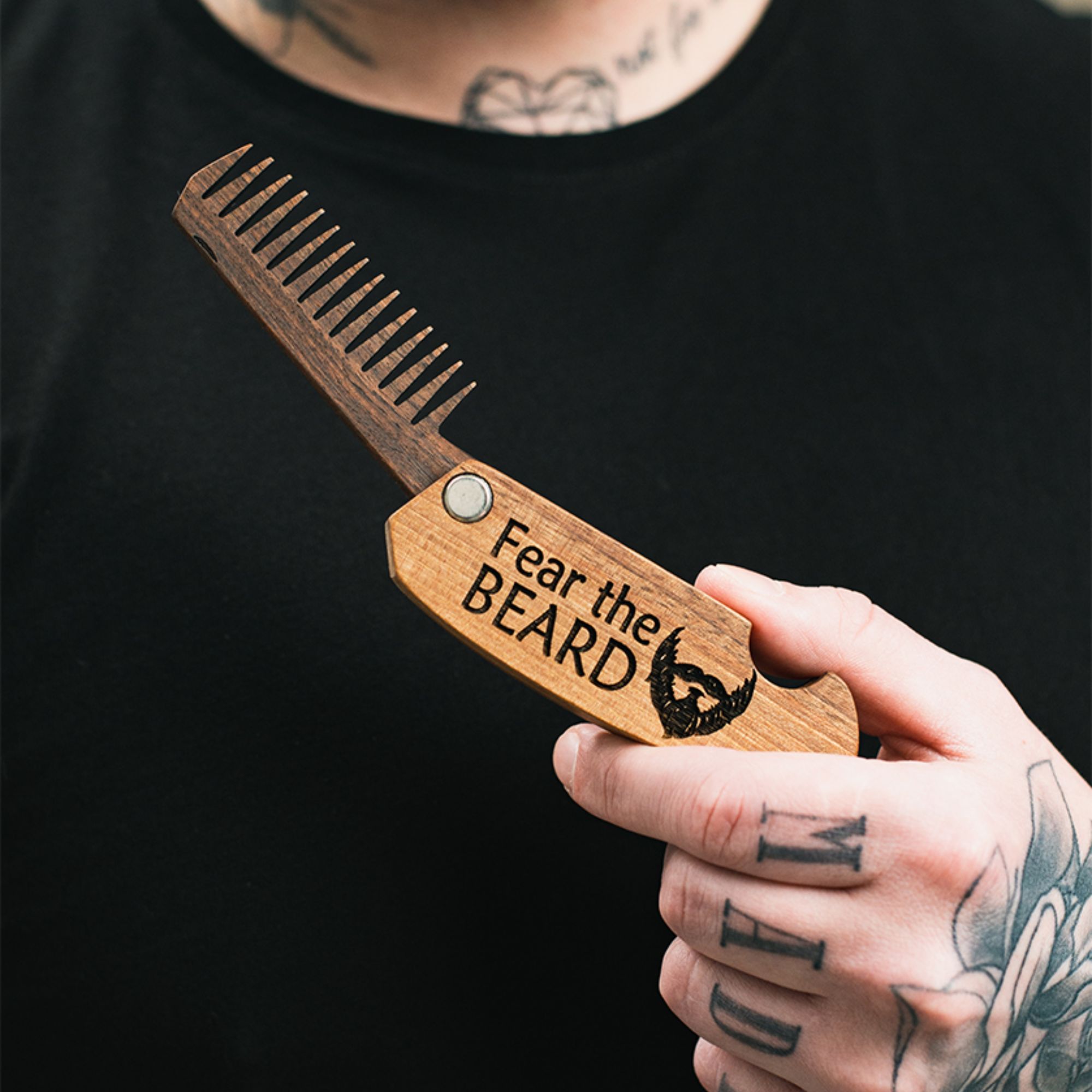 Handcrafted Solid Walnut Wooden Beard Comb for Grooming