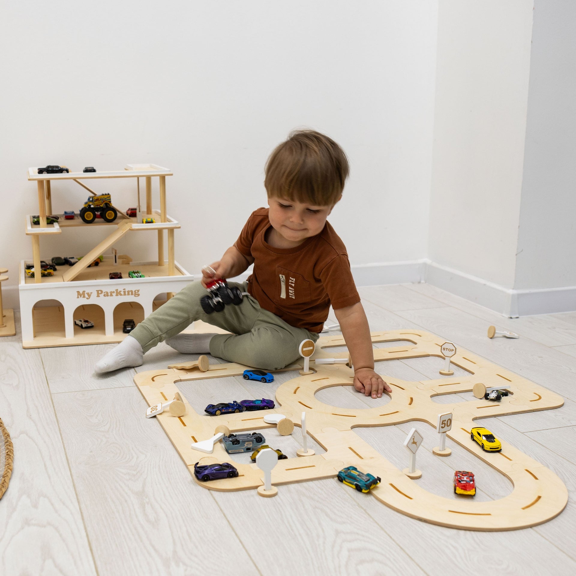 Wooden Car Track Toy for Toddlers - Eco-Friendly Playset