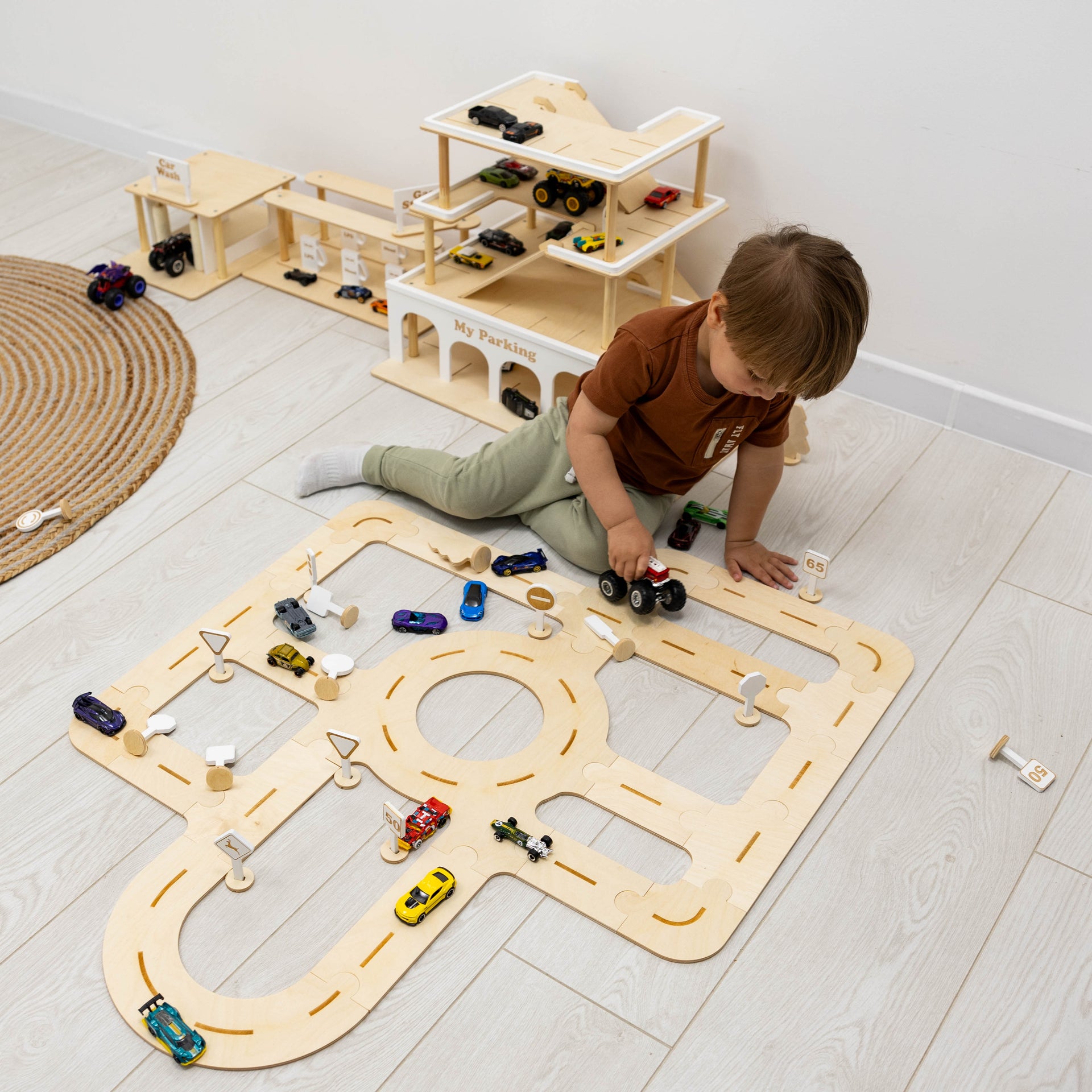 Wooden Car Track Toy for Toddlers - Eco-Friendly Playset