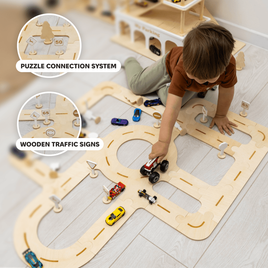 Wooden Car Track Toy for Toddlers - Eco-Friendly Playset