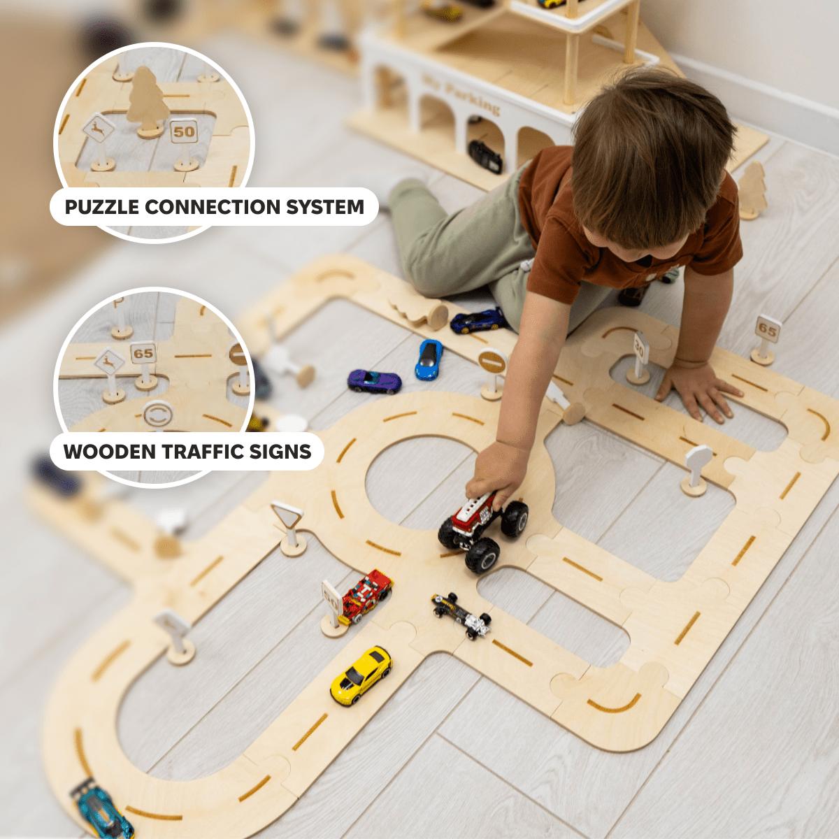 Wooden Car Track Toy for Toddlers - Eco-Friendly Playset
