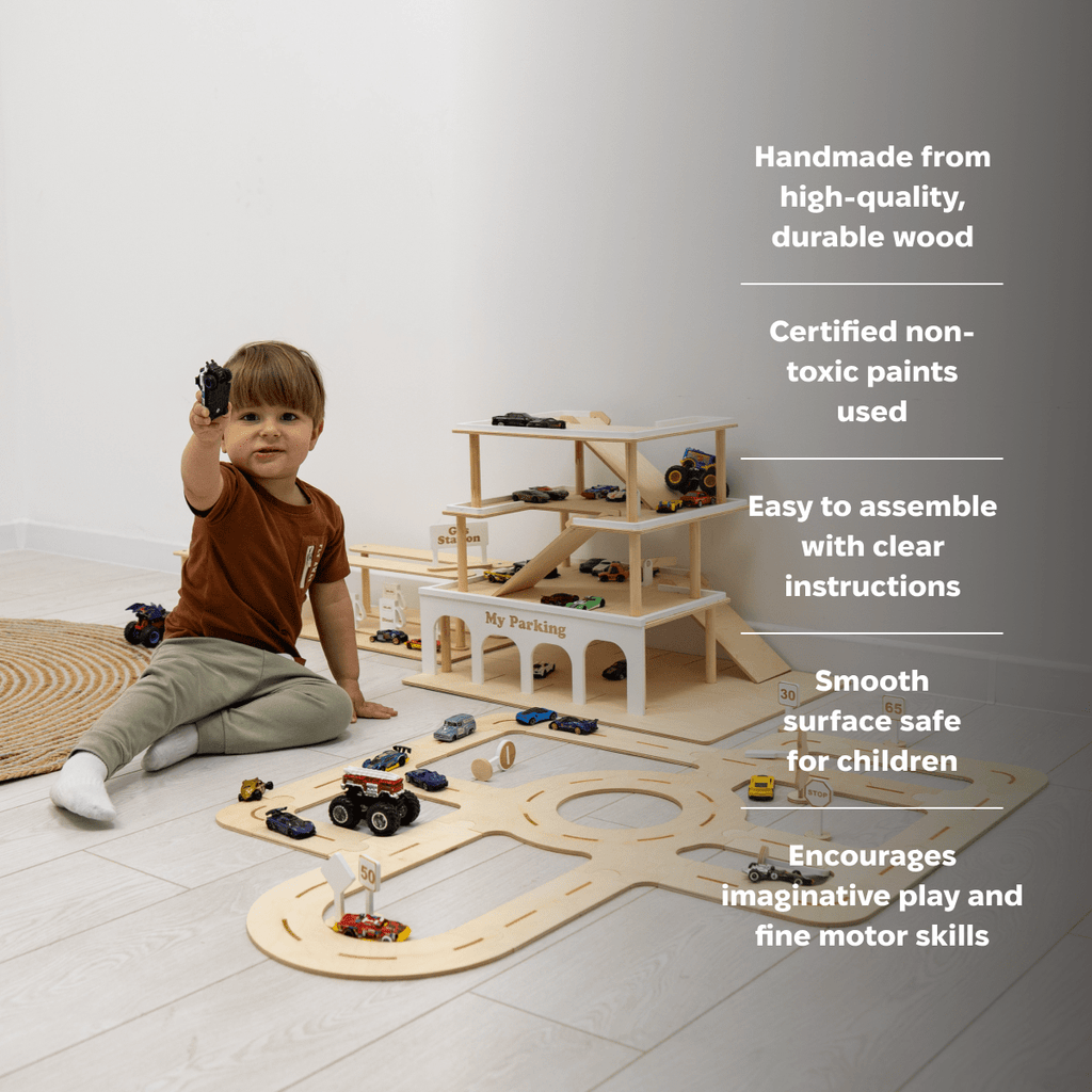 Wooden Car Track Toy for Toddlers - Eco-Friendly Playset