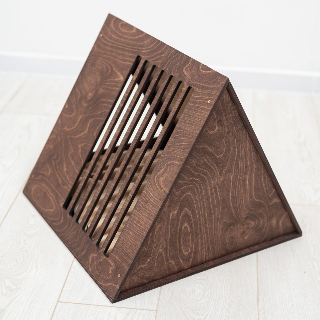 Modern Wooden Cat House in Dark Walnut
