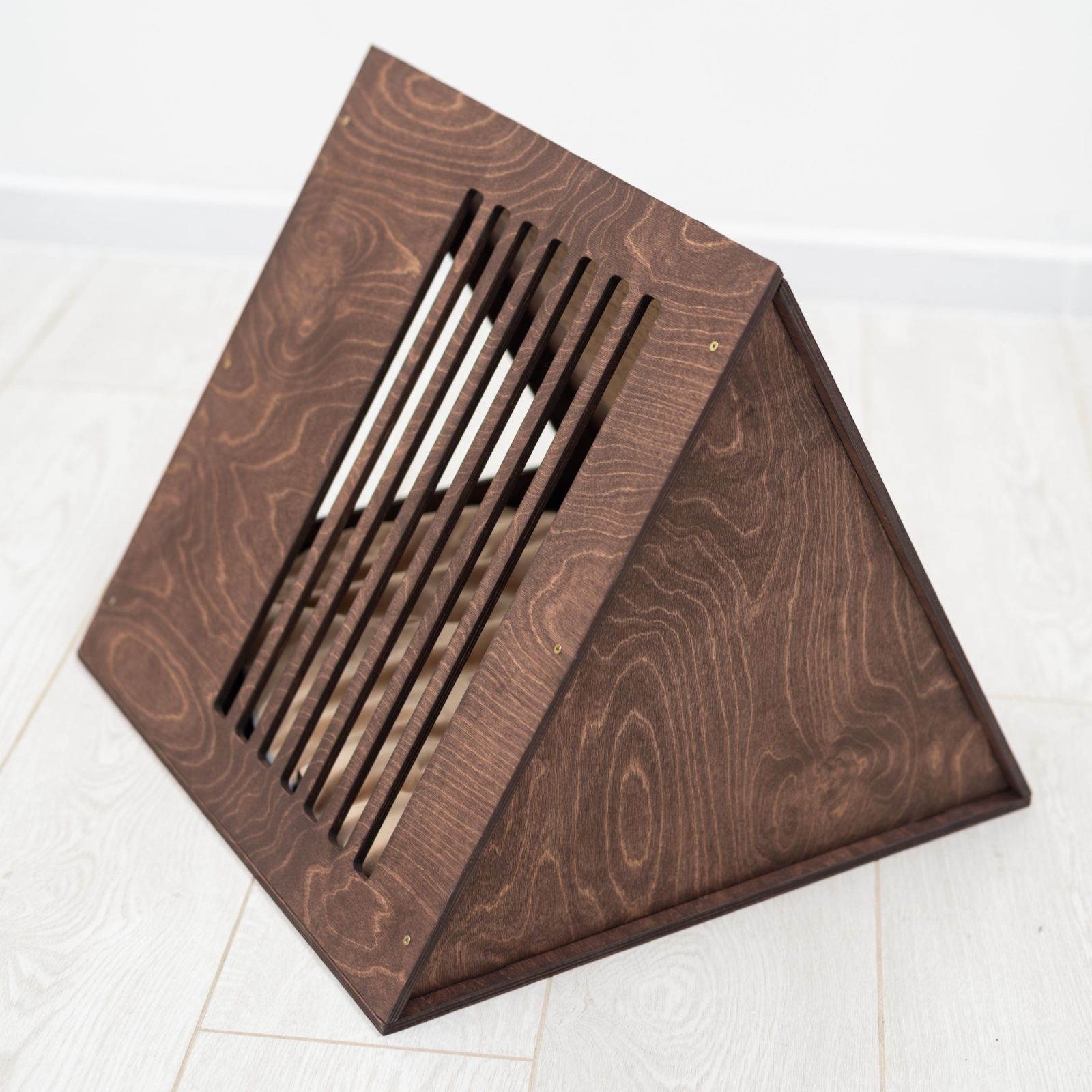 Modern Wooden Cat House in Dark Walnut