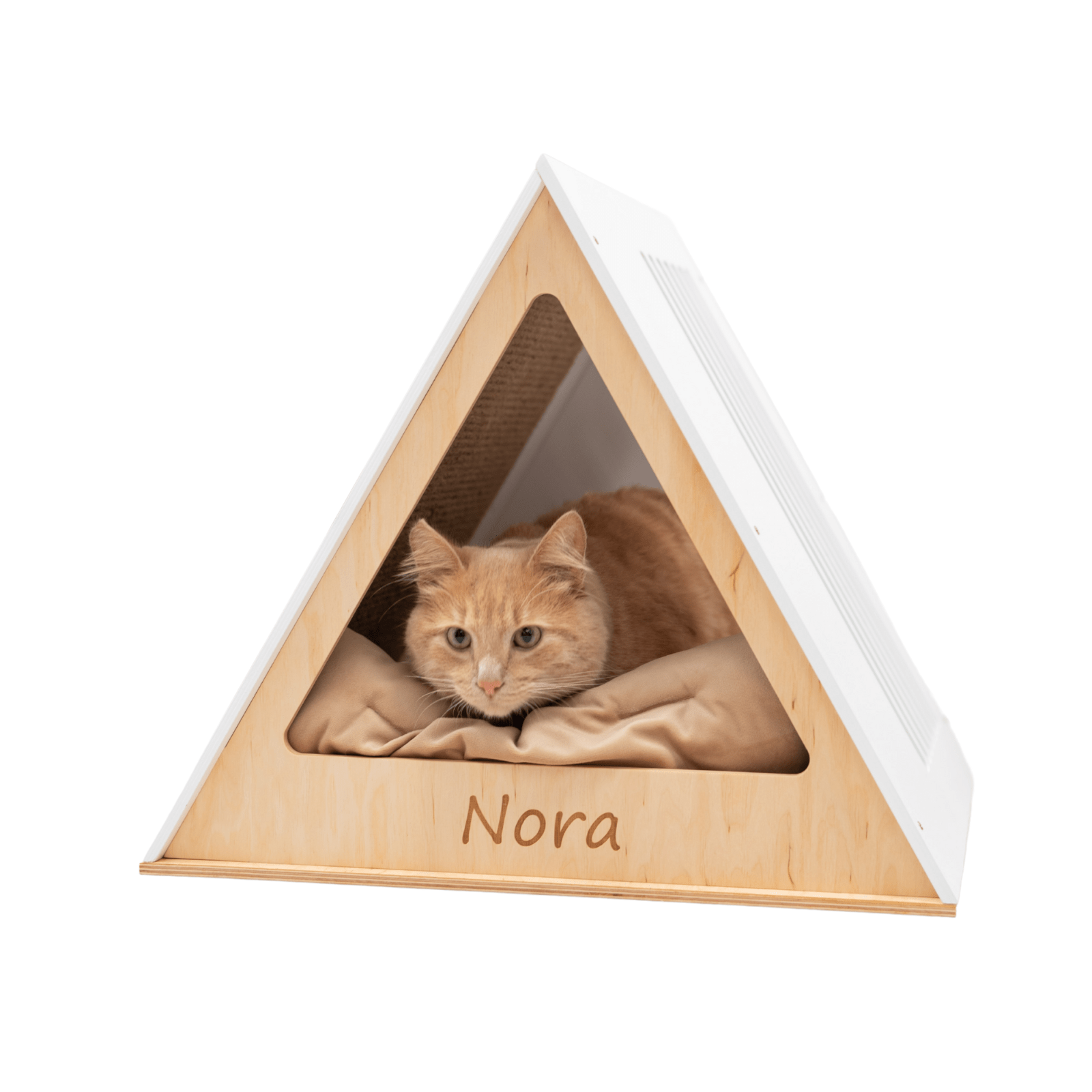 Sleek modern white wooden cat house for indoor pets
