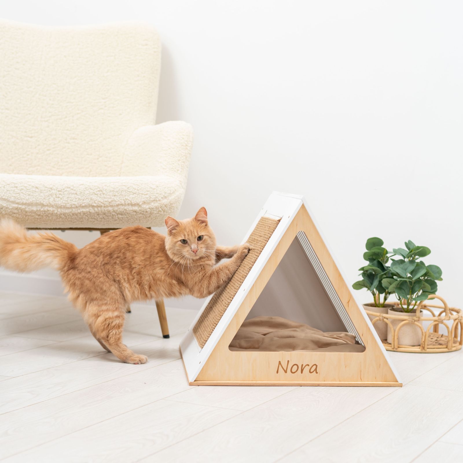 Modern White Wooden Cat House for Indoor Pets