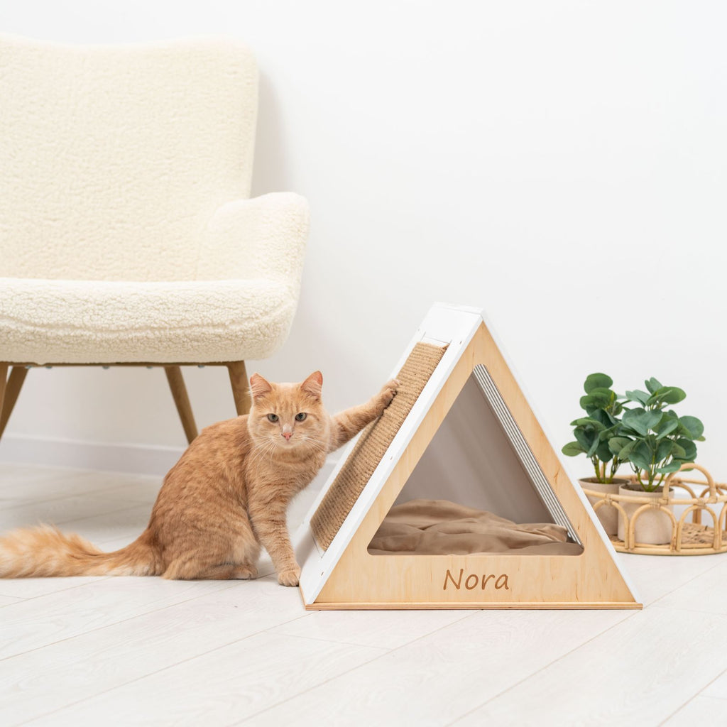 Modern White Wooden Cat House for Indoor Pets