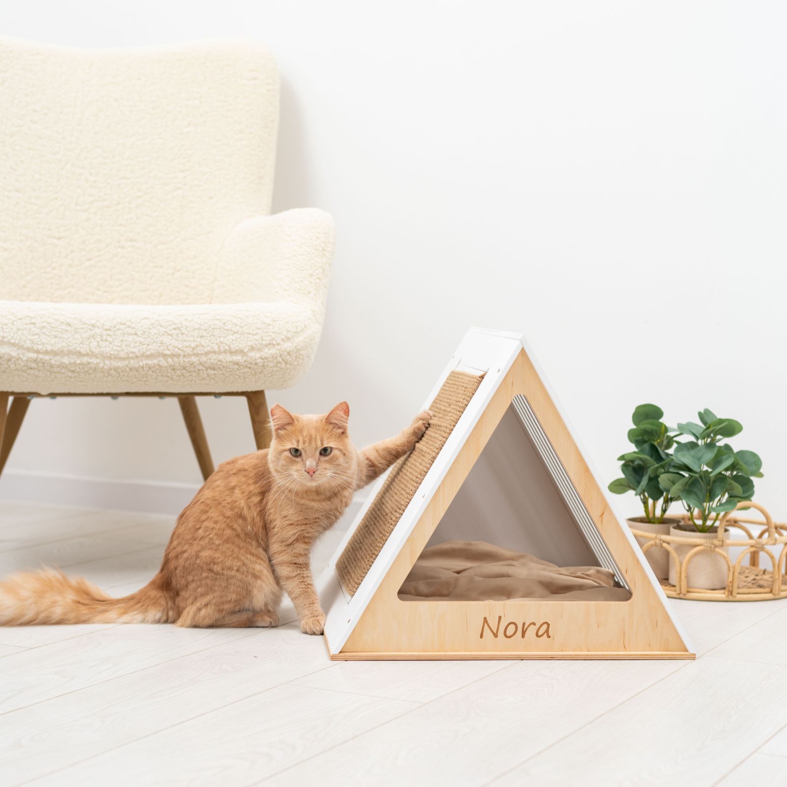 Modern White Wooden Cat House for Indoor Pets