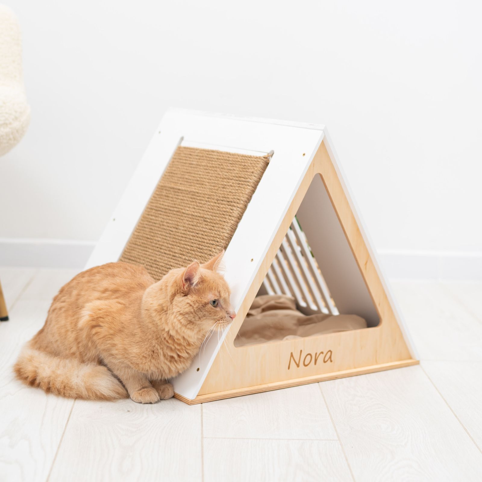 Modern White Wooden Cat House for Indoor Pets