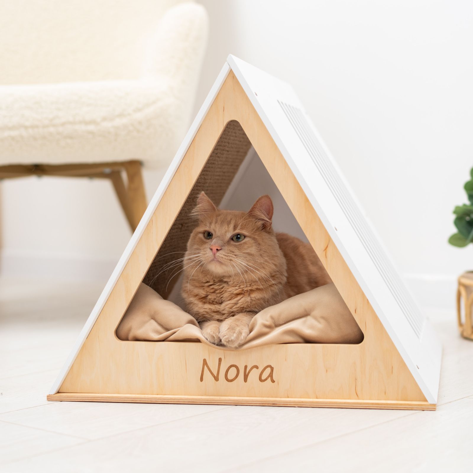 Modern White Wooden Cat House for Indoor Pets