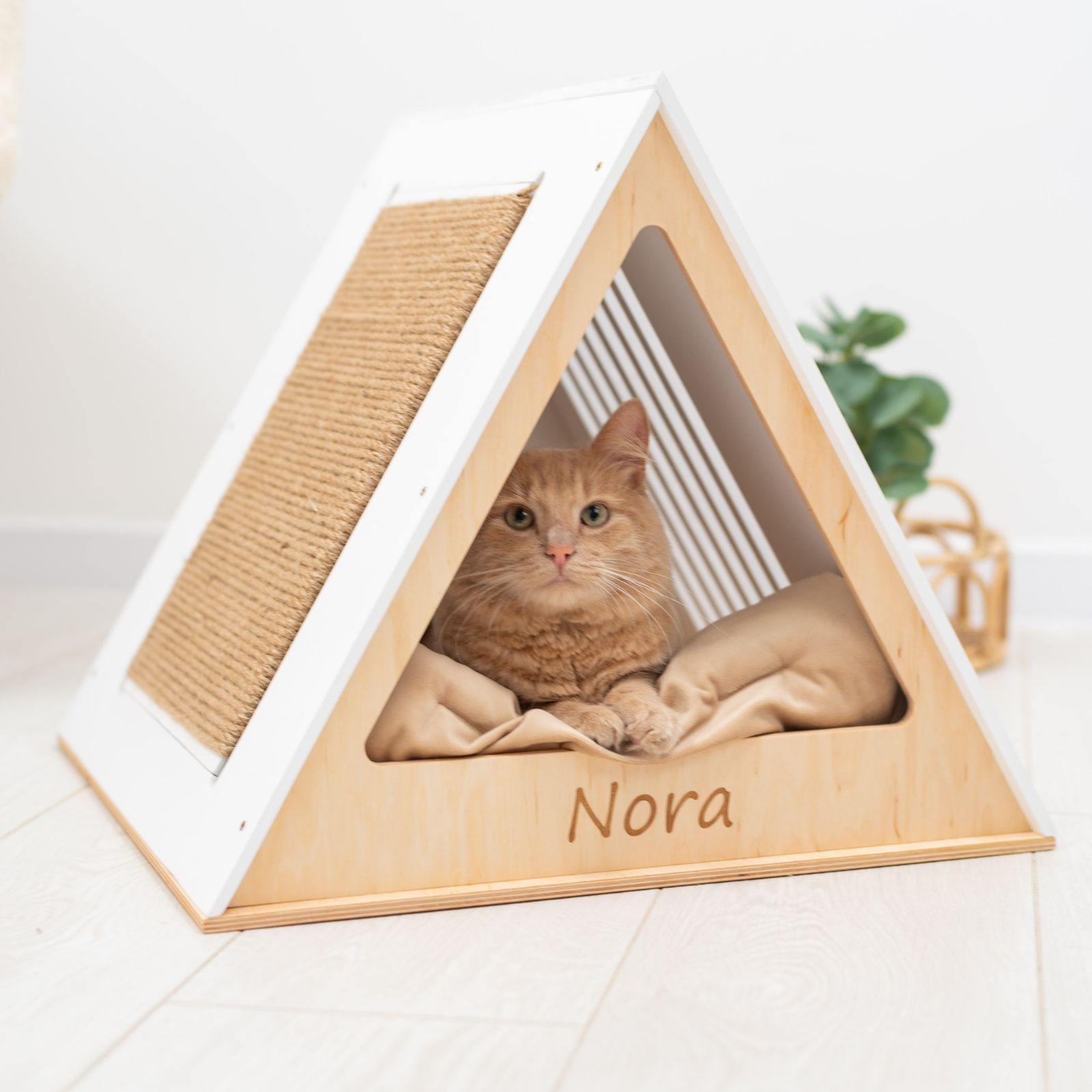 Modern White Wooden Cat House for Indoor Pets