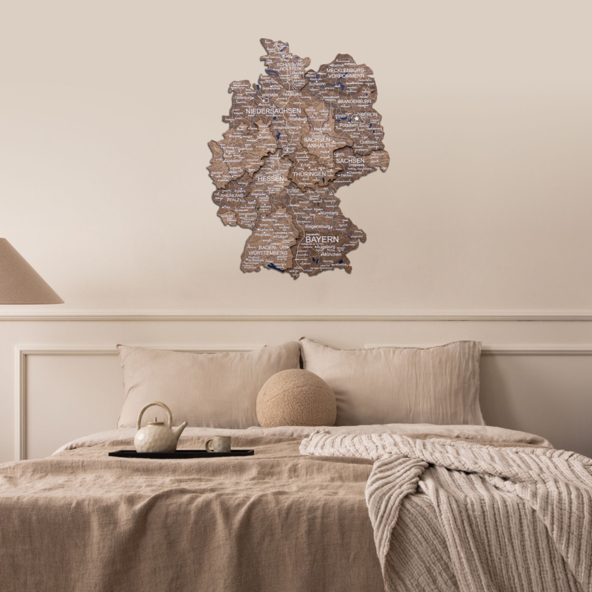 3D Germany Wooden Map in Dark Walnut - Detailed Wall Decor