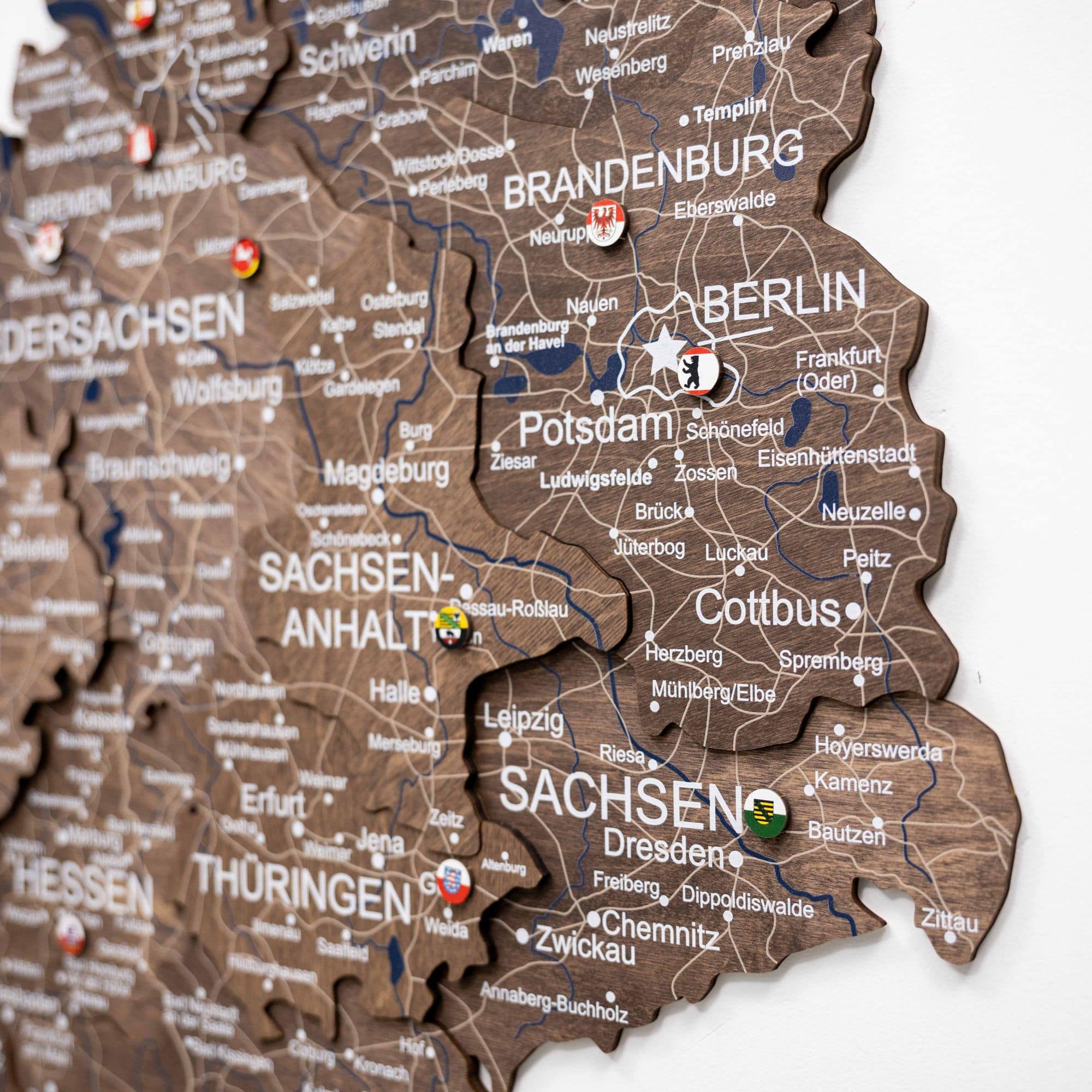 3D Germany Wooden Map in Dark Walnut - Detailed Wall Decor