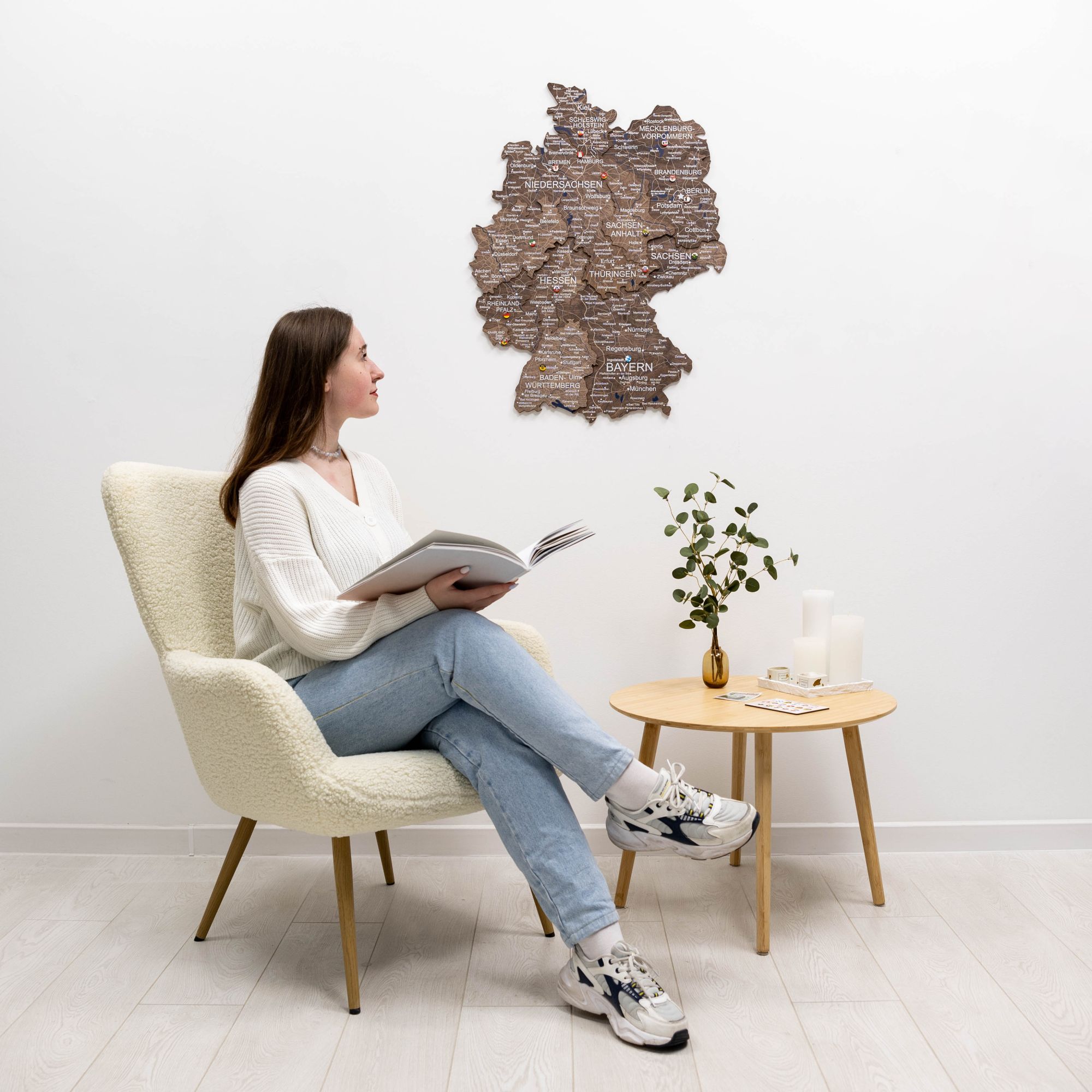 3D Germany Wooden Map in Dark Walnut - Detailed Wall Decor