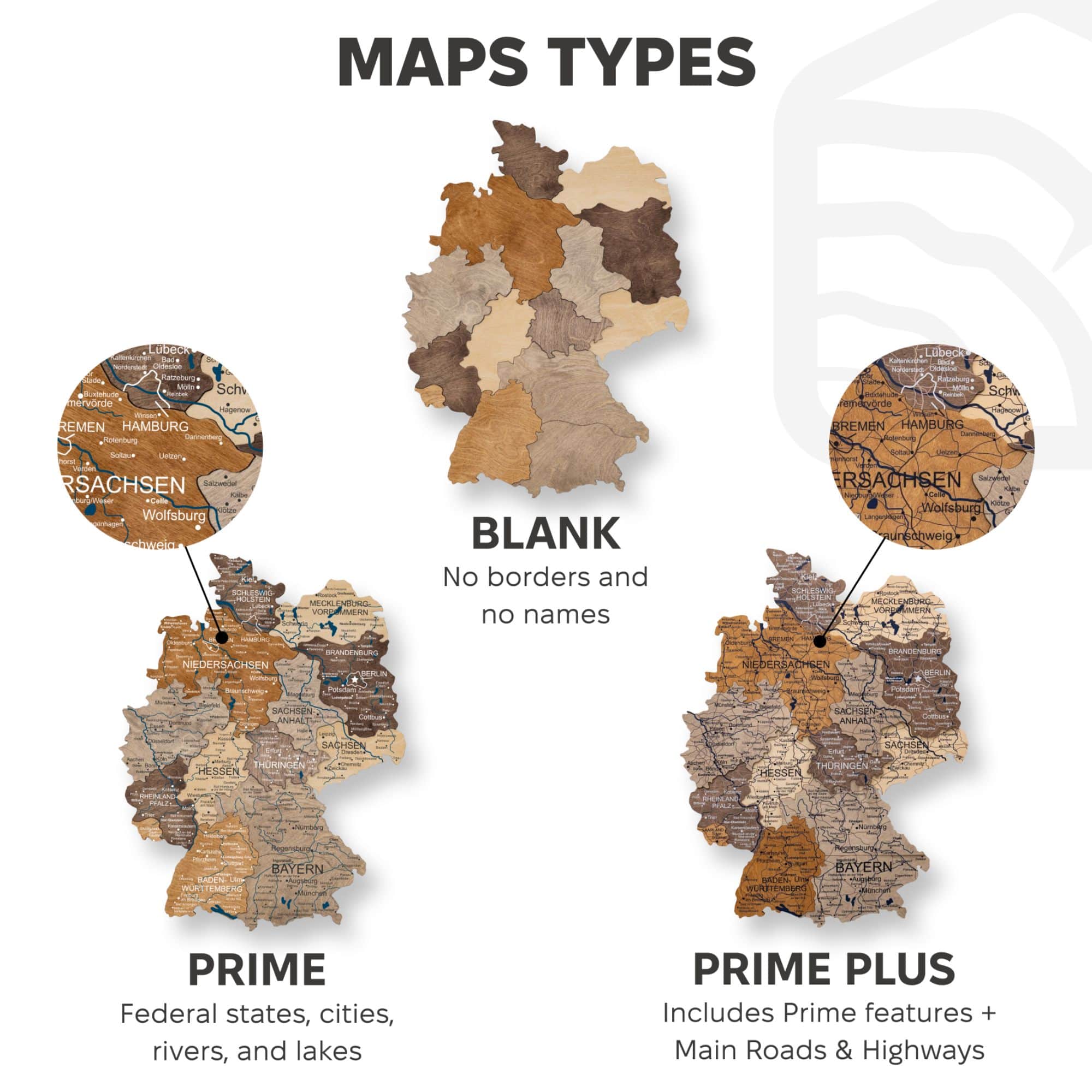 3D Germany Wooden Map Multicolor - Detailed Wall Decor