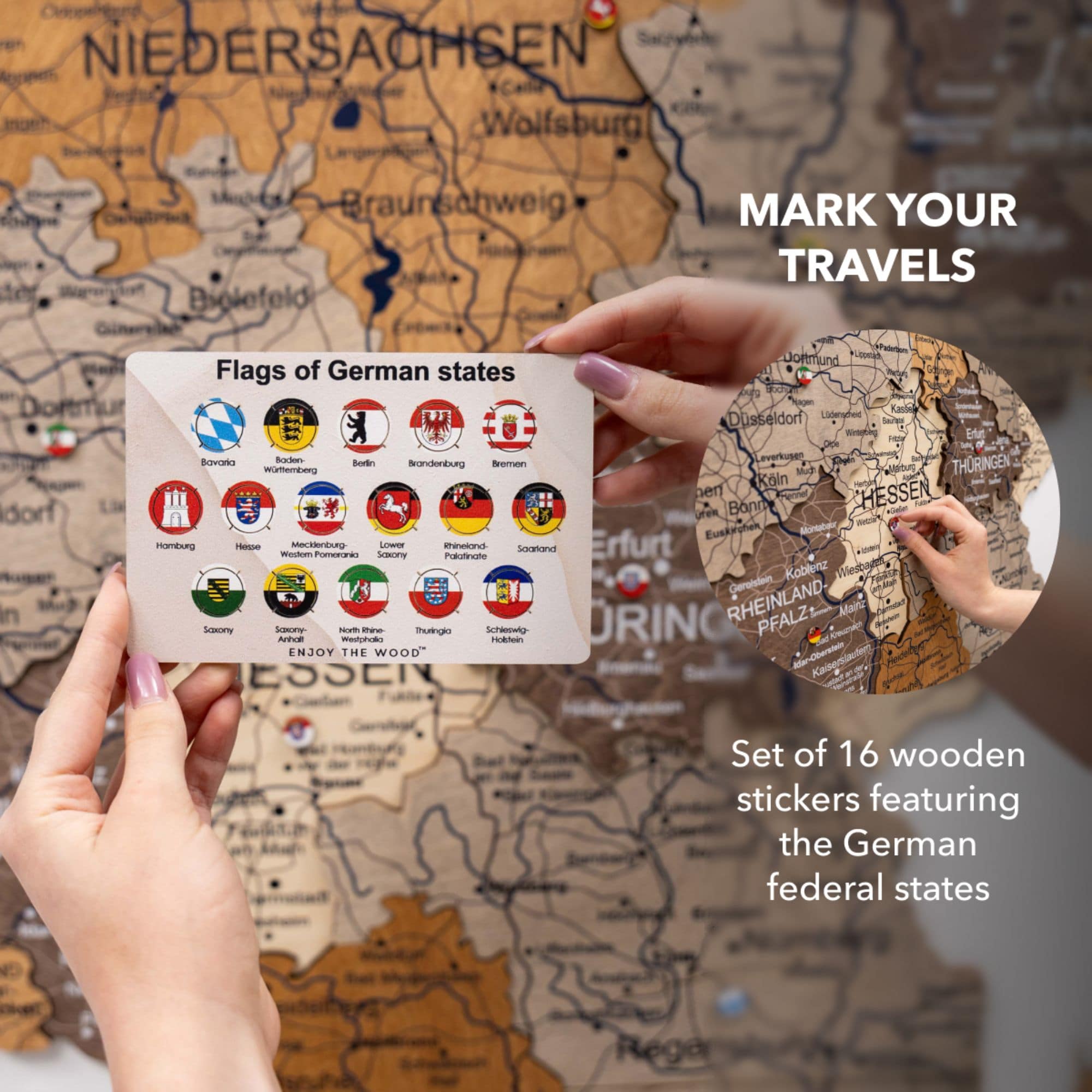 3D Germany Wooden Map Multicolor - Detailed Wall Decor
