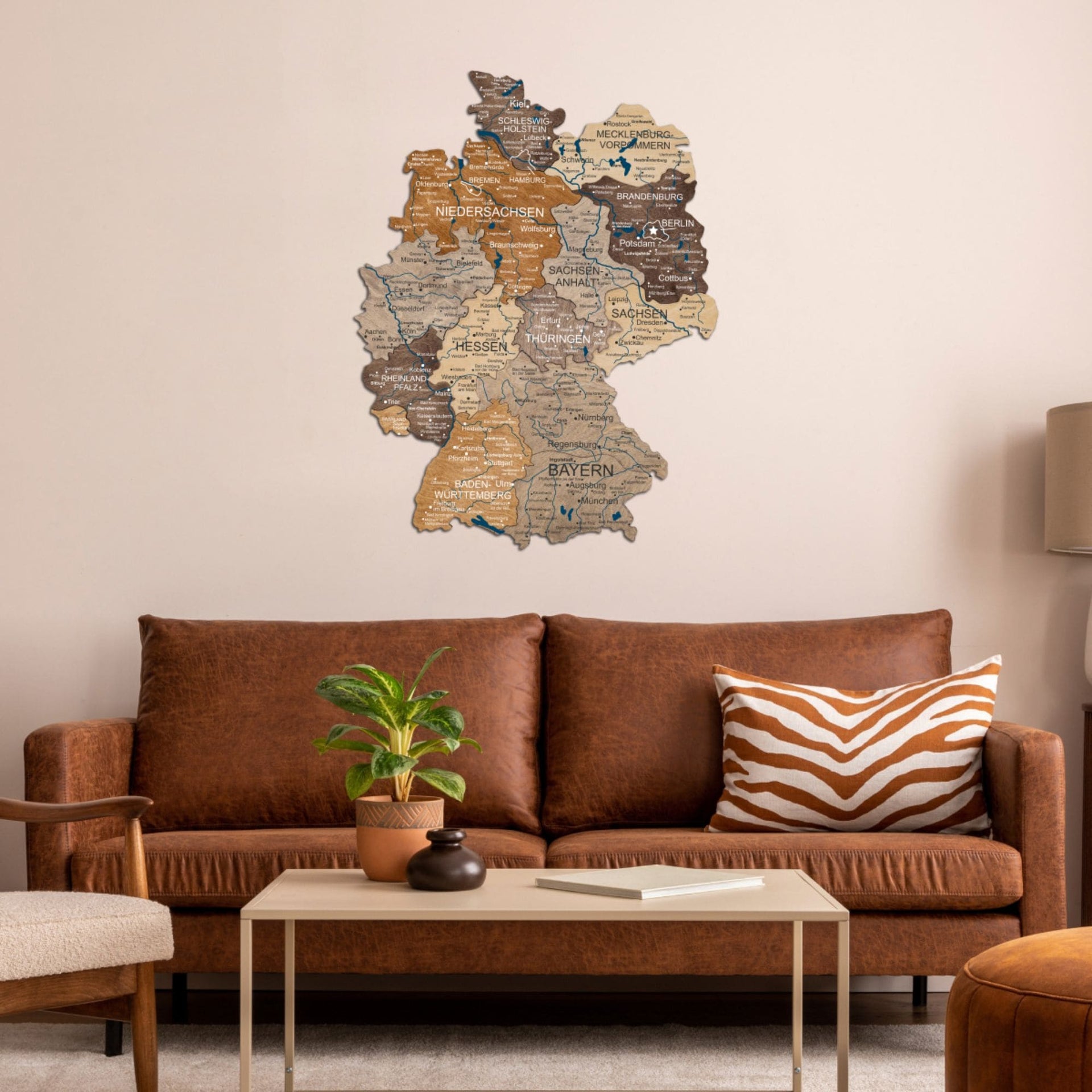 3D Germany Wooden Map Multicolor - Detailed Wall Decor