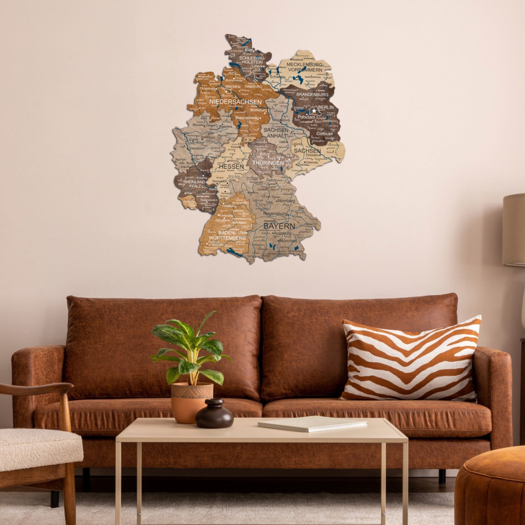 3D Germany Wooden Map Multicolor - Detailed Wall Decor