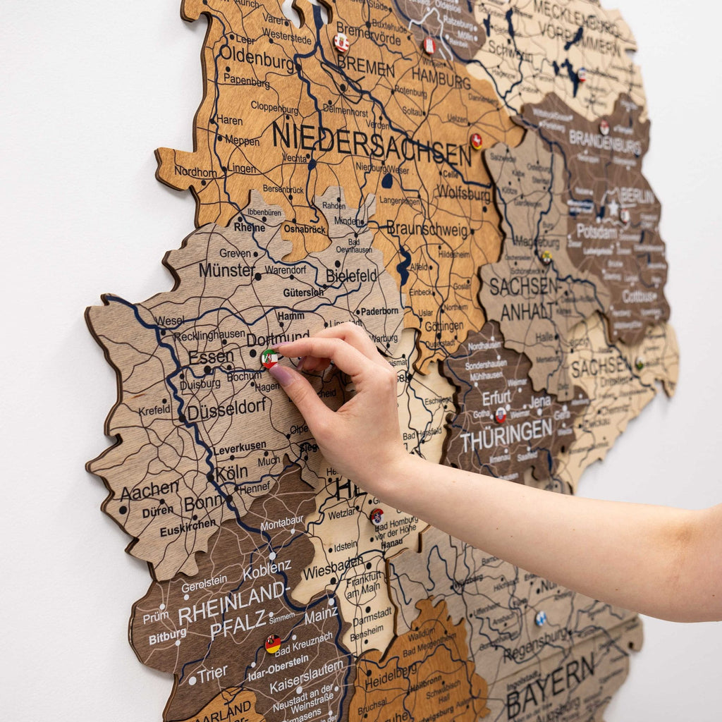 3D Germany Wooden Map Multicolor - Detailed Wall Decor