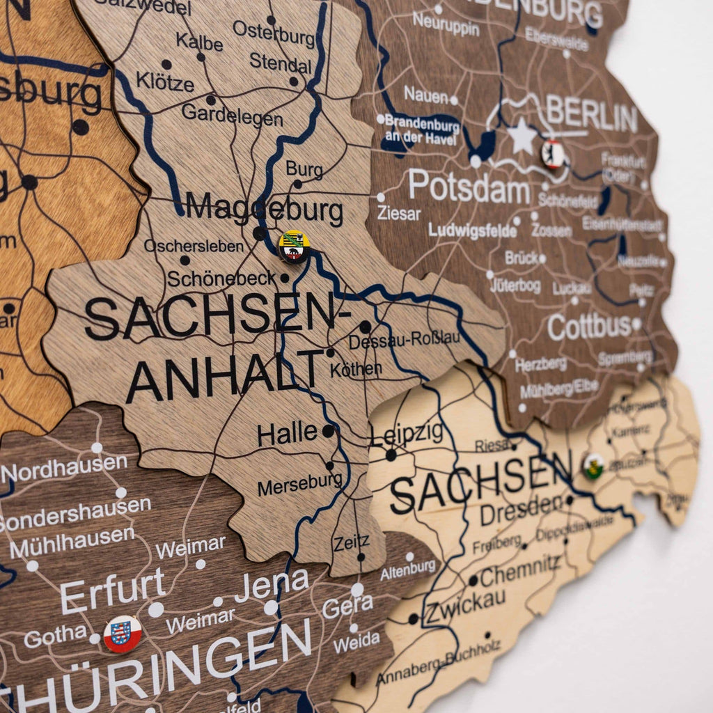 3D Germany Wooden Map Multicolor - Detailed Wall Decor