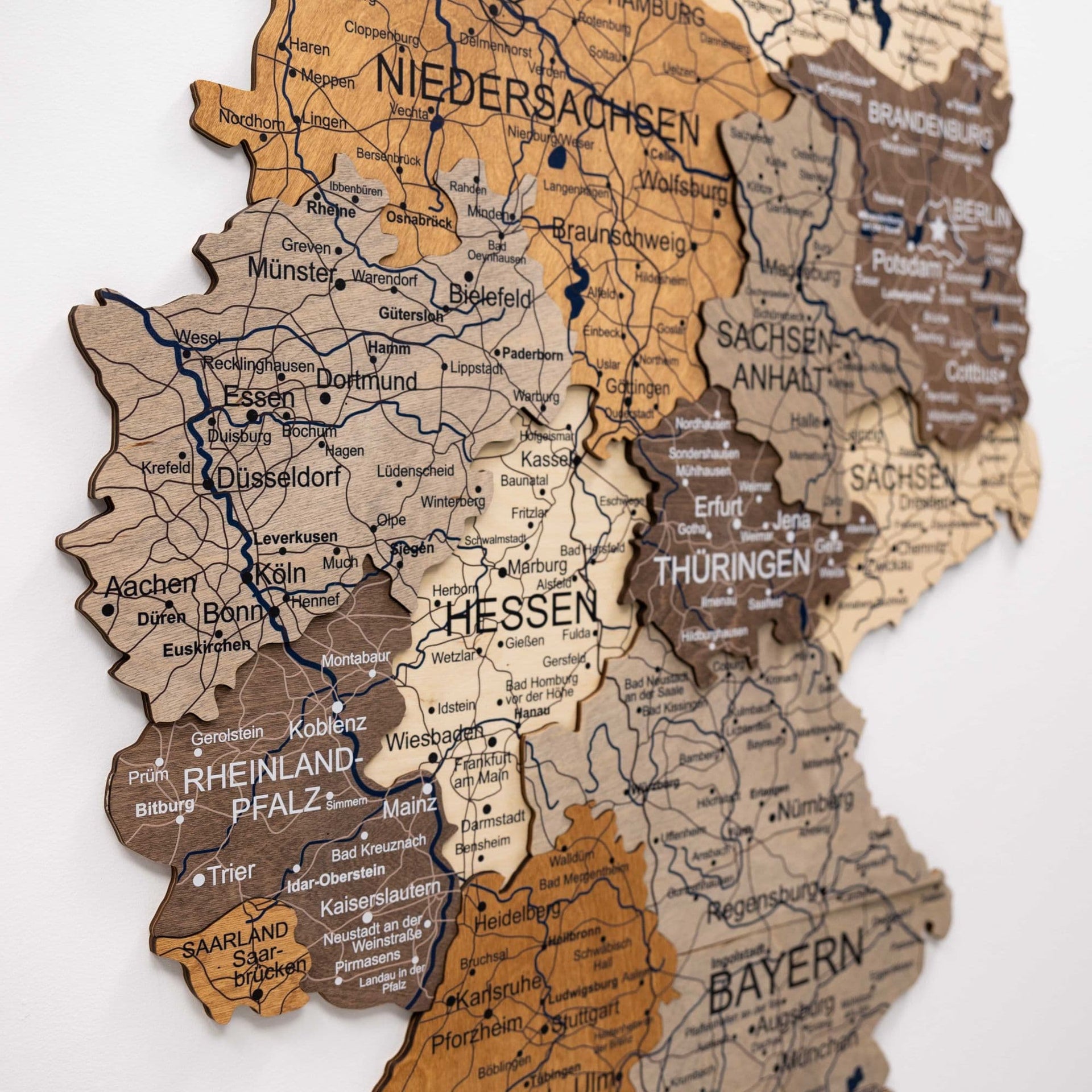 3D Germany Wooden Map Multicolor - Detailed Wall Decor