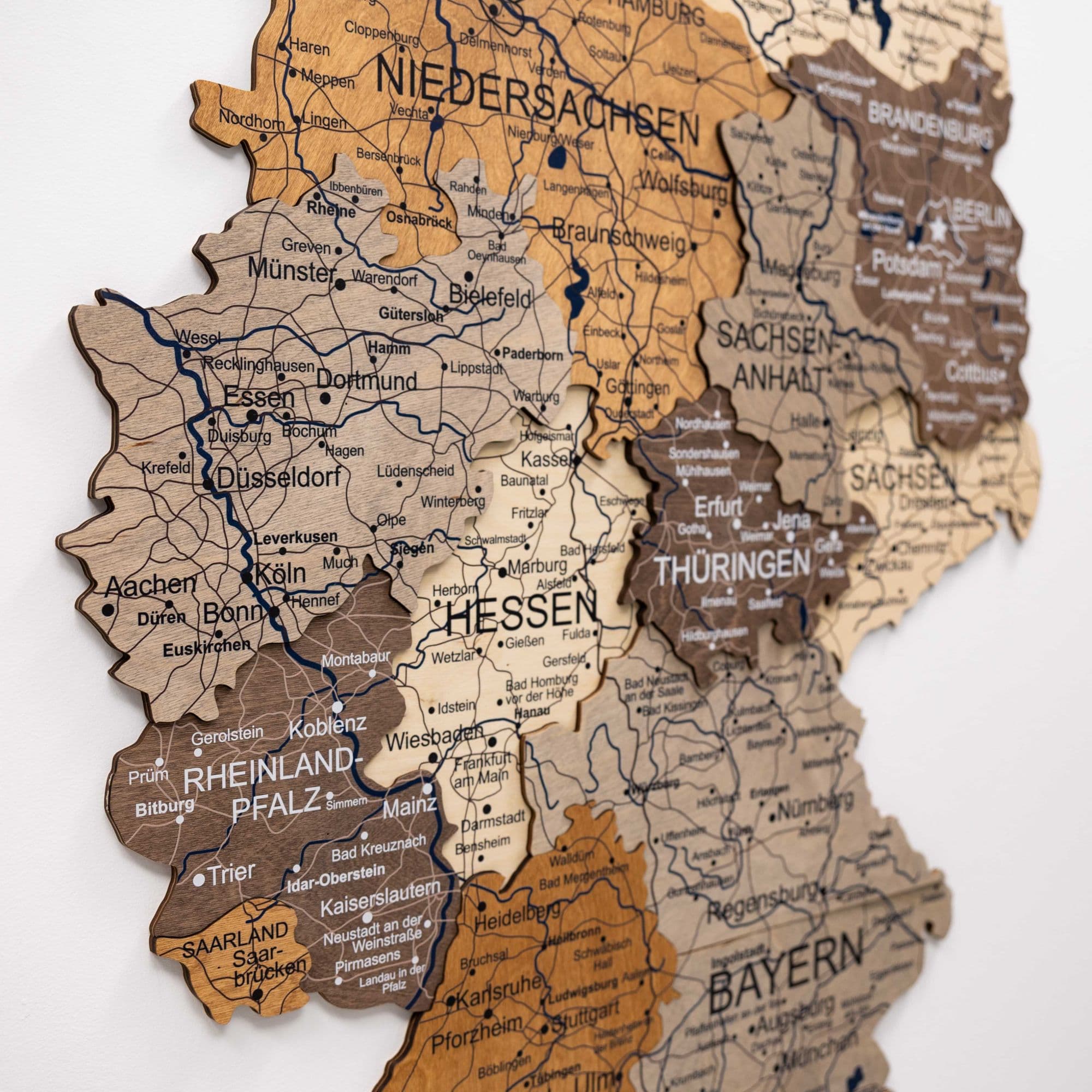 3D Germany Wooden Map Multicolor - Detailed Wall Decor