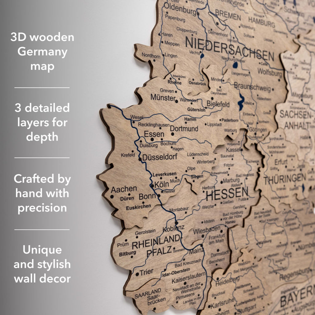 3D Germany Wooden Map Terra Modern Minimalist Wall Decor