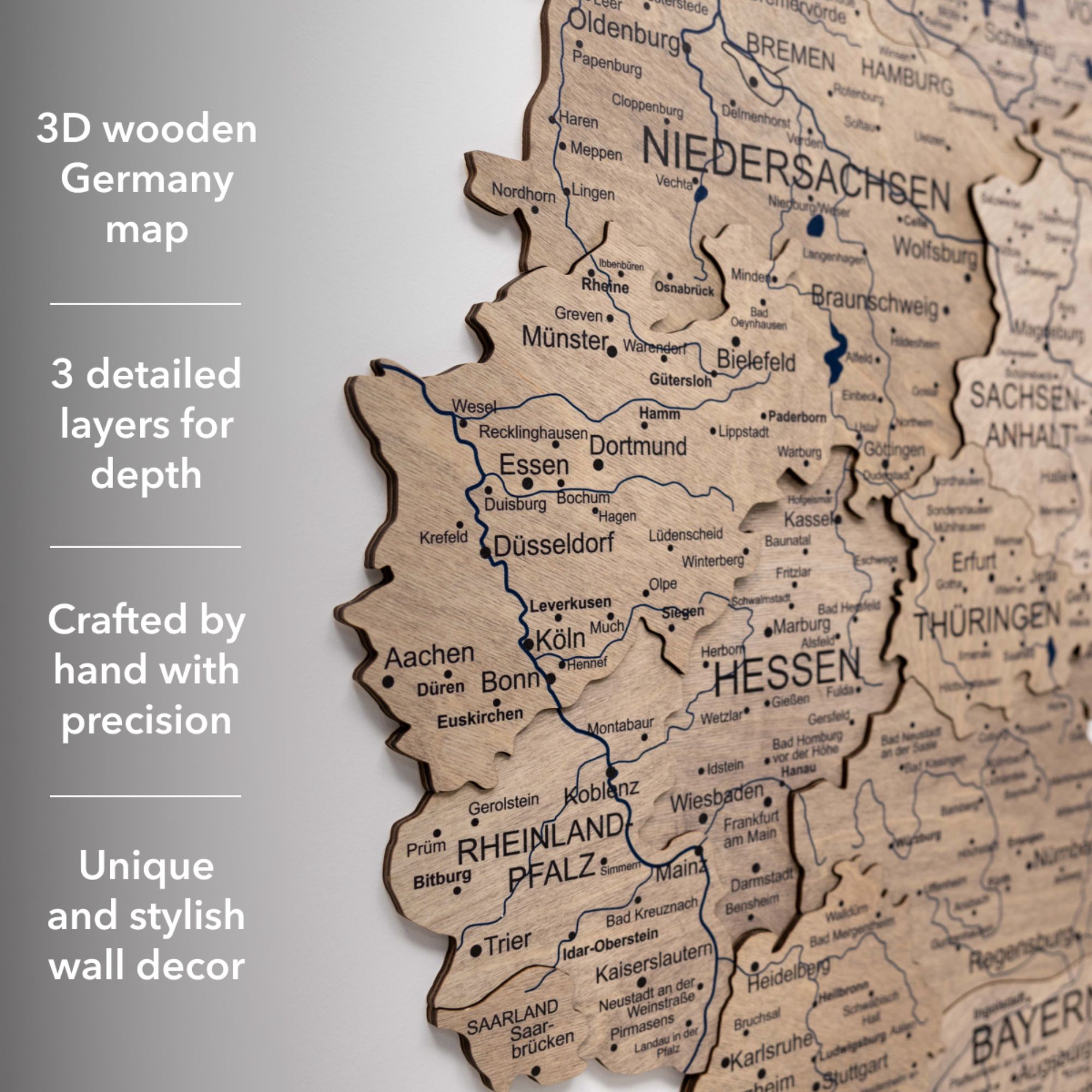 3D Germany Wooden Map Terra Modern Minimalist Wall Decor