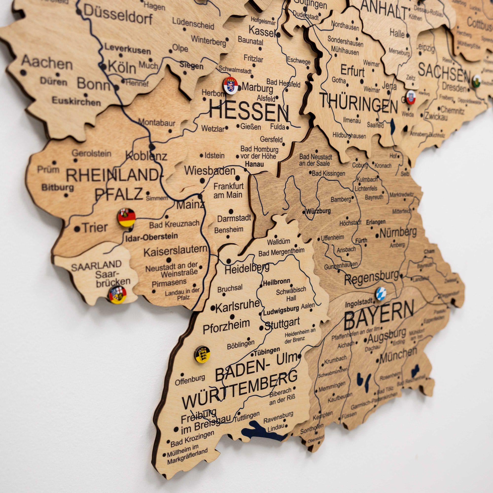 3D Germany Wooden Map Gold - Handcrafted Detailed Wall Decor