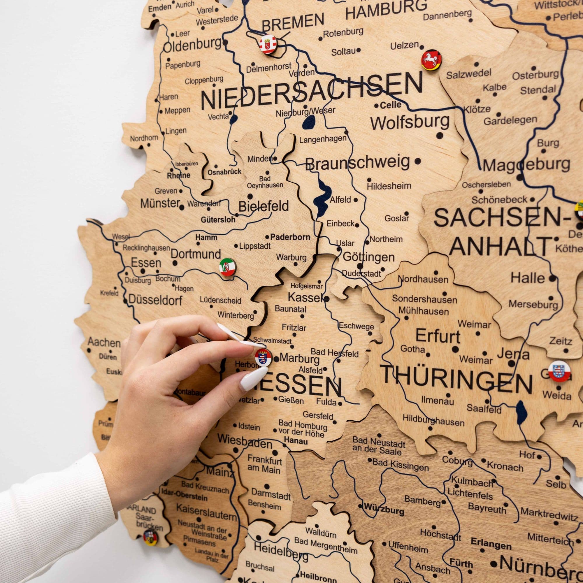 3D Germany Wooden Map Gold - Handcrafted Detailed Wall Decor