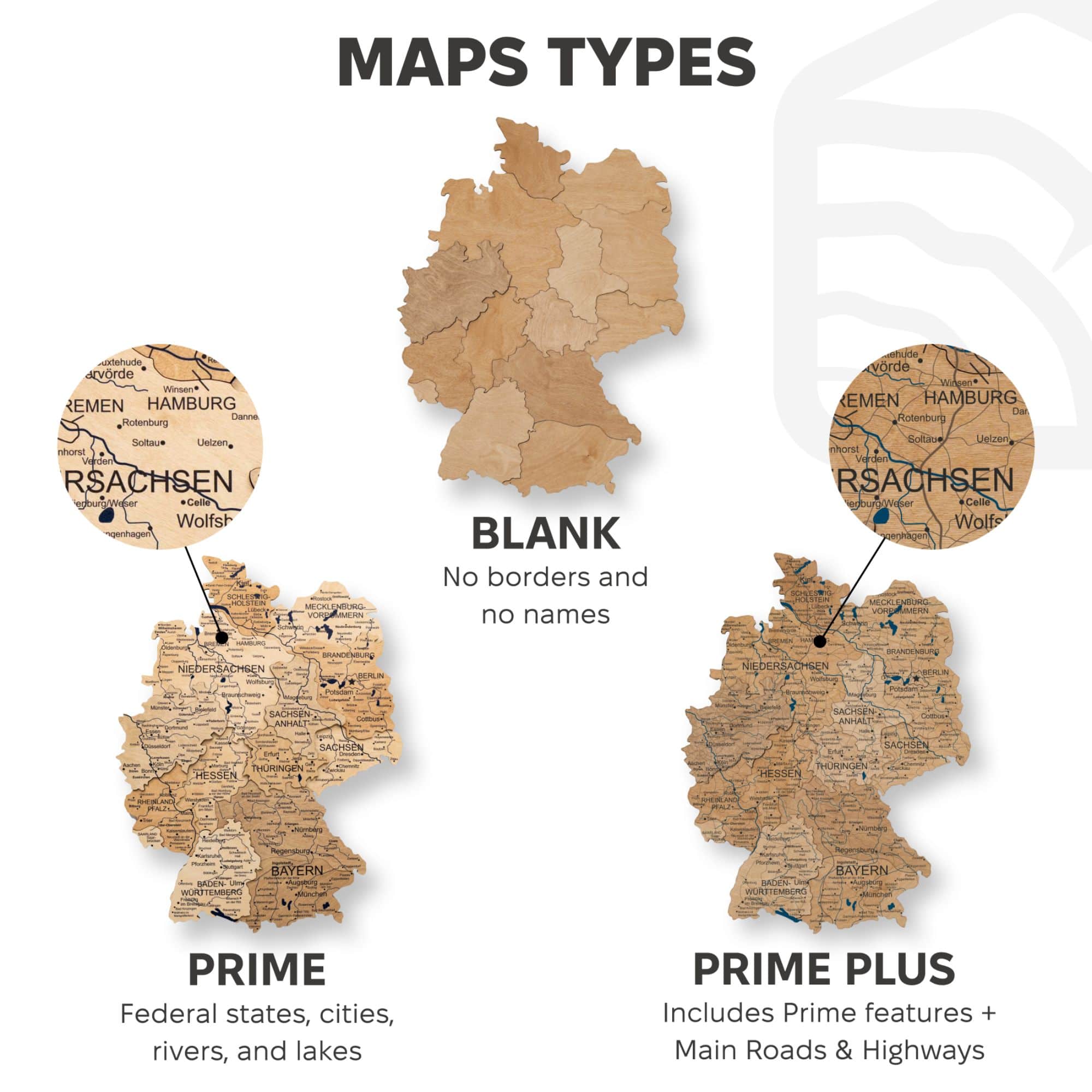 3D Germany Wooden Map Gold - Handcrafted Detailed Wall Decor